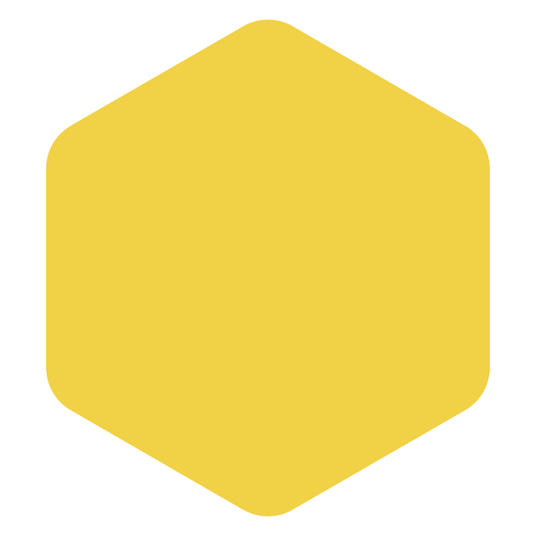 Yellow hexagon with rounded corners on a black background.