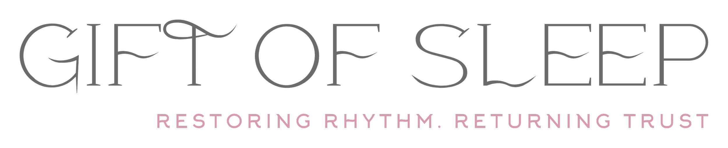 A logo with the word 'GIFTOSEE' in stylized black and gray letters and the tagline 'Restoring Rhythm. Returning Trust' in pink and purple letters.