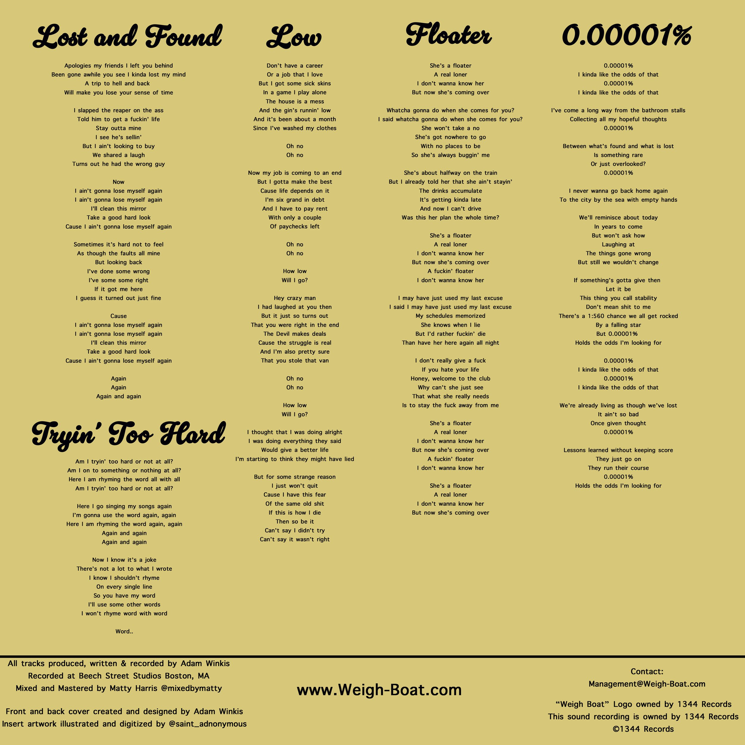 Weigh Boat (EP) Lyric Sheet Official.jpg