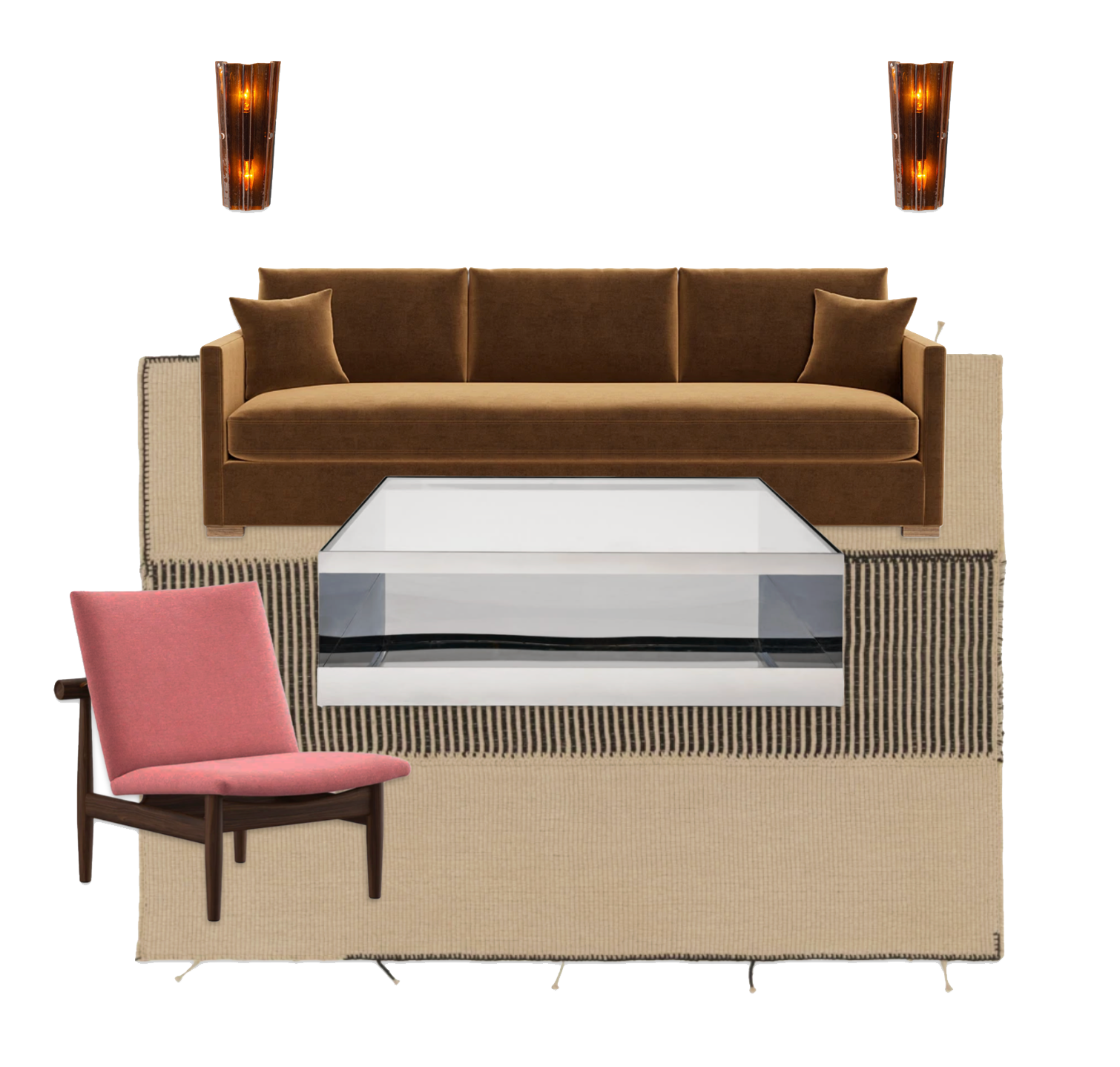 Interior design by Studio Smith. Camel sofa and contemporary furniture with natural and neutral earthy elements.