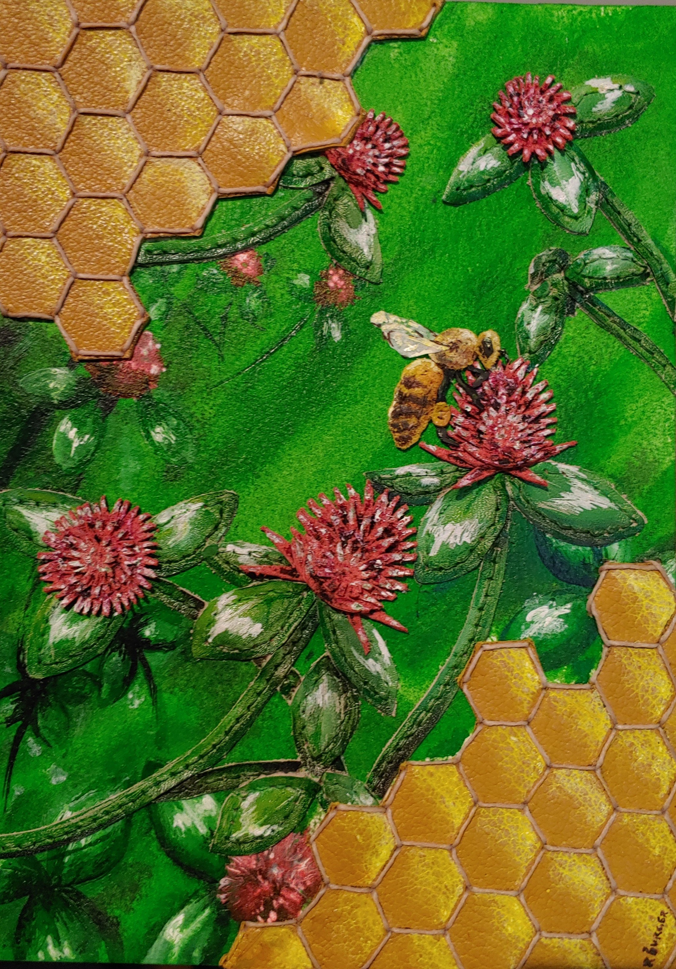 Nine of clovers - Leather and india ink