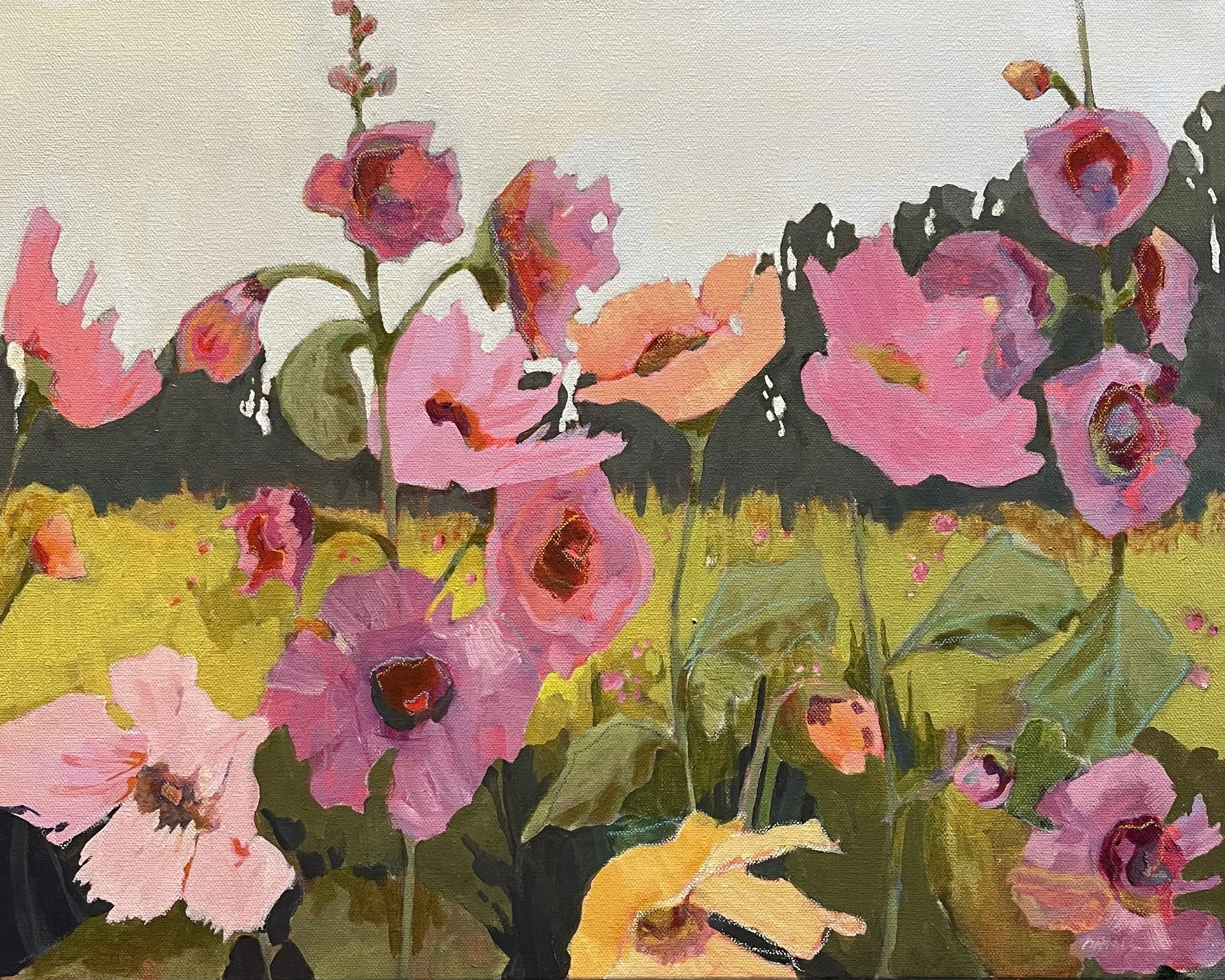 Original Floral Landscape Acrylic Painting - Between Stem and Sky