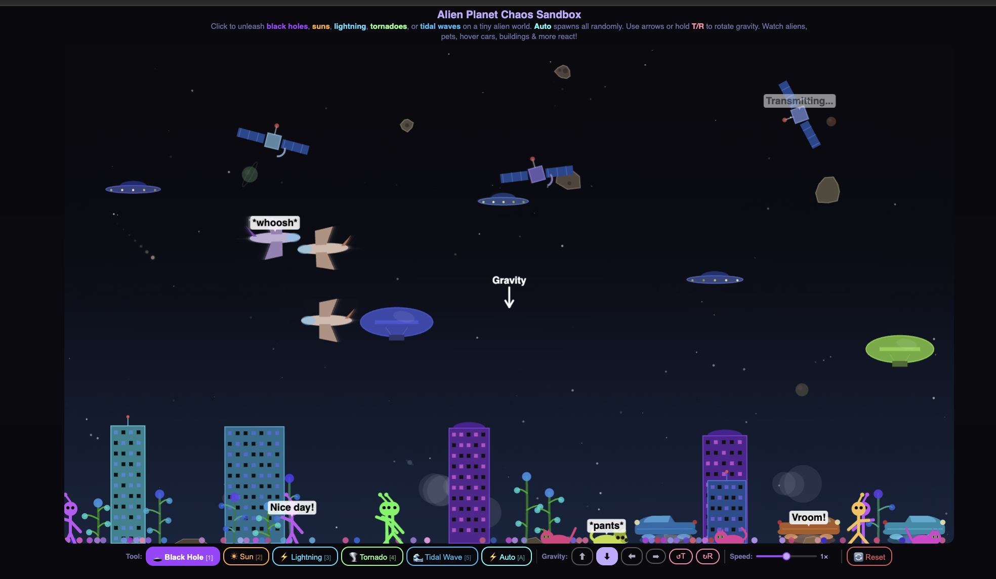 Alien Planet Chaos Sandbox Web App