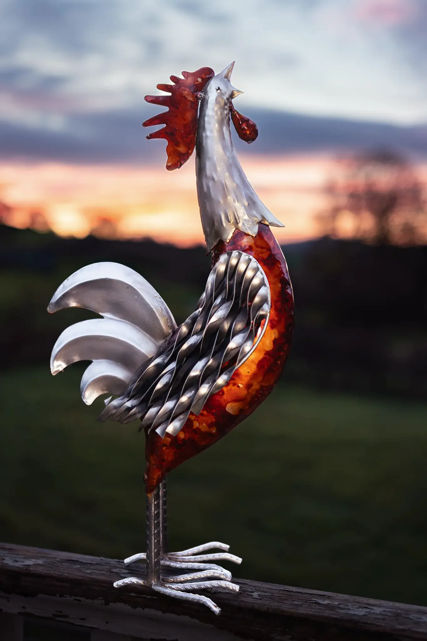 Scrap metal rooster garden ornament.webp