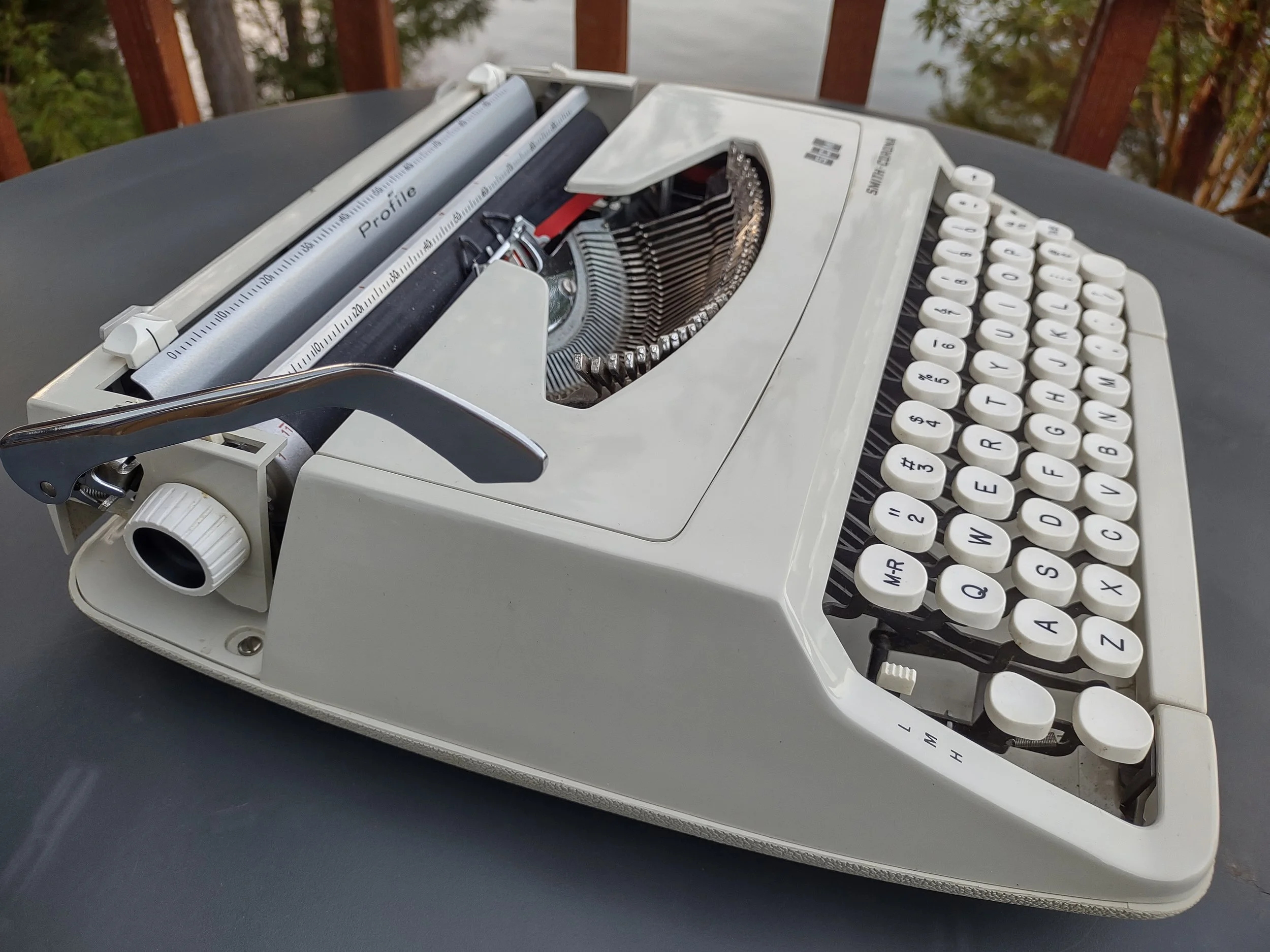 Smith-Corona Profile portable typewriter, angled view