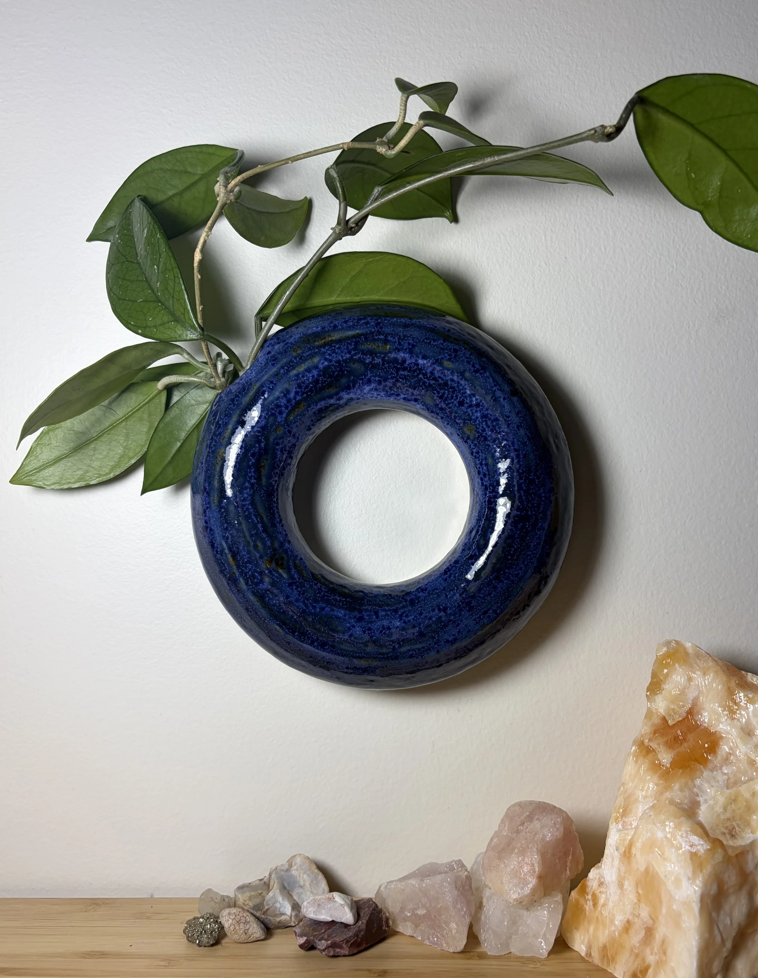 speckled blue small ring vase $100