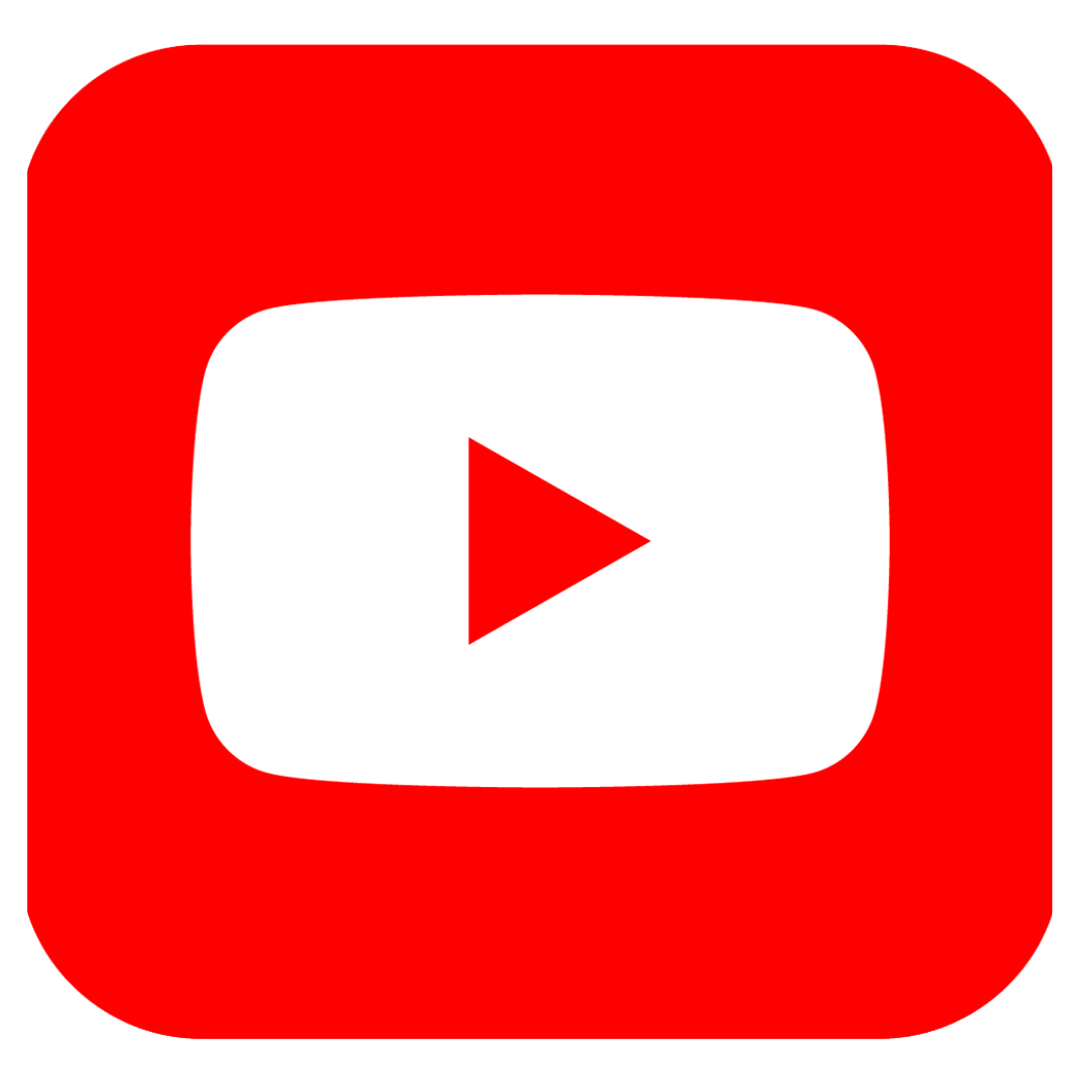 Icon of a red square with rounded corners and a white play button in the center, representing YouTube.