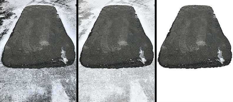 Digital artwork Black Car on White Background by Le Xi, showing the snow-defined silhouette of a black car transformed into an abstract white vector image through digital translation.