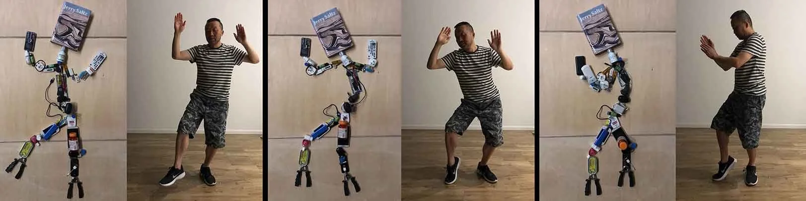 Three selected frames from the single-channel stop-motion animation The Union of Self and Objects by Le Xi, showing everyday personal objects arranged and animated through stop-motion to explore memory, bodily awareness, and digital experience.