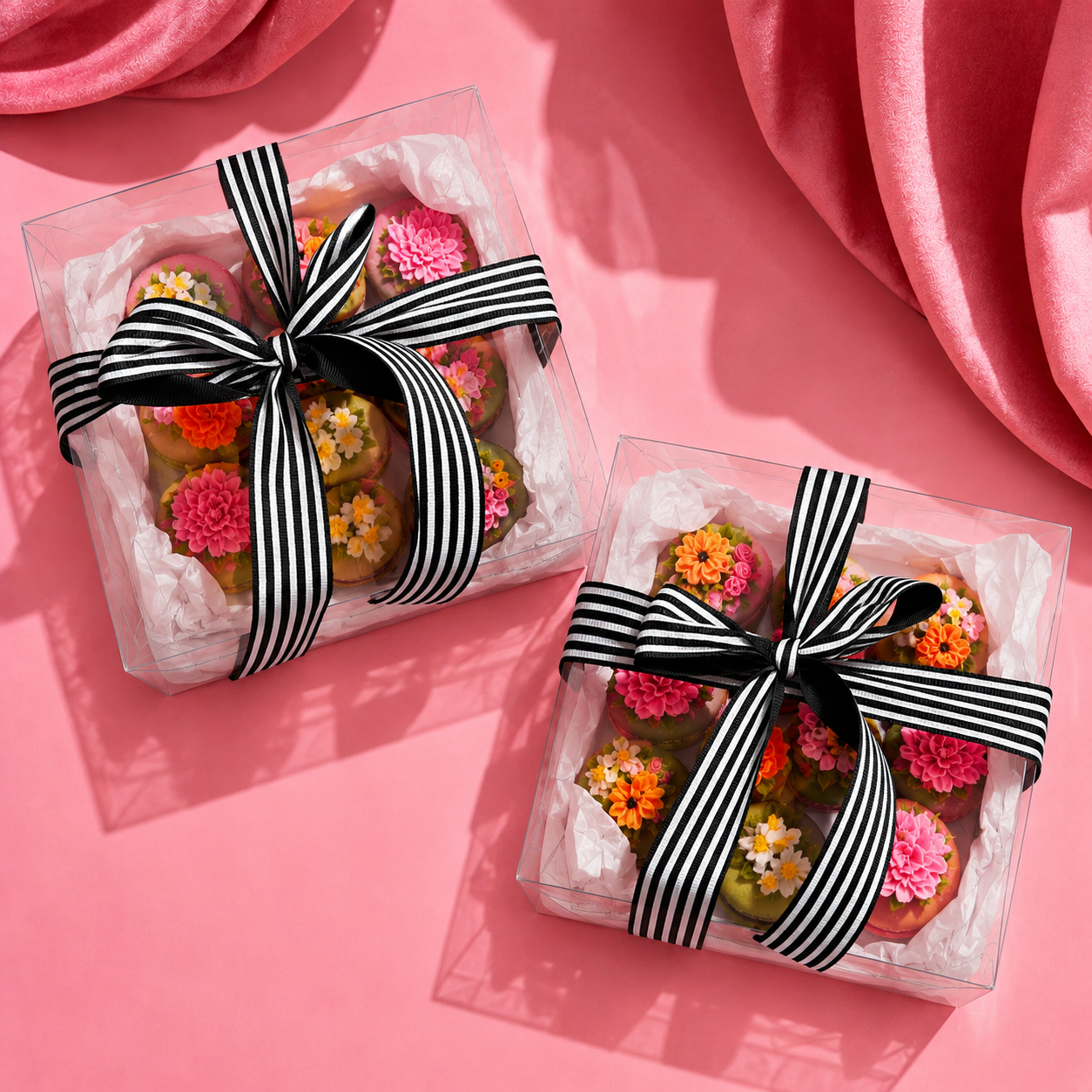 The D&D Floral Macaron Collection  (12 French Macarons with Buttercream Floral Bouquets)