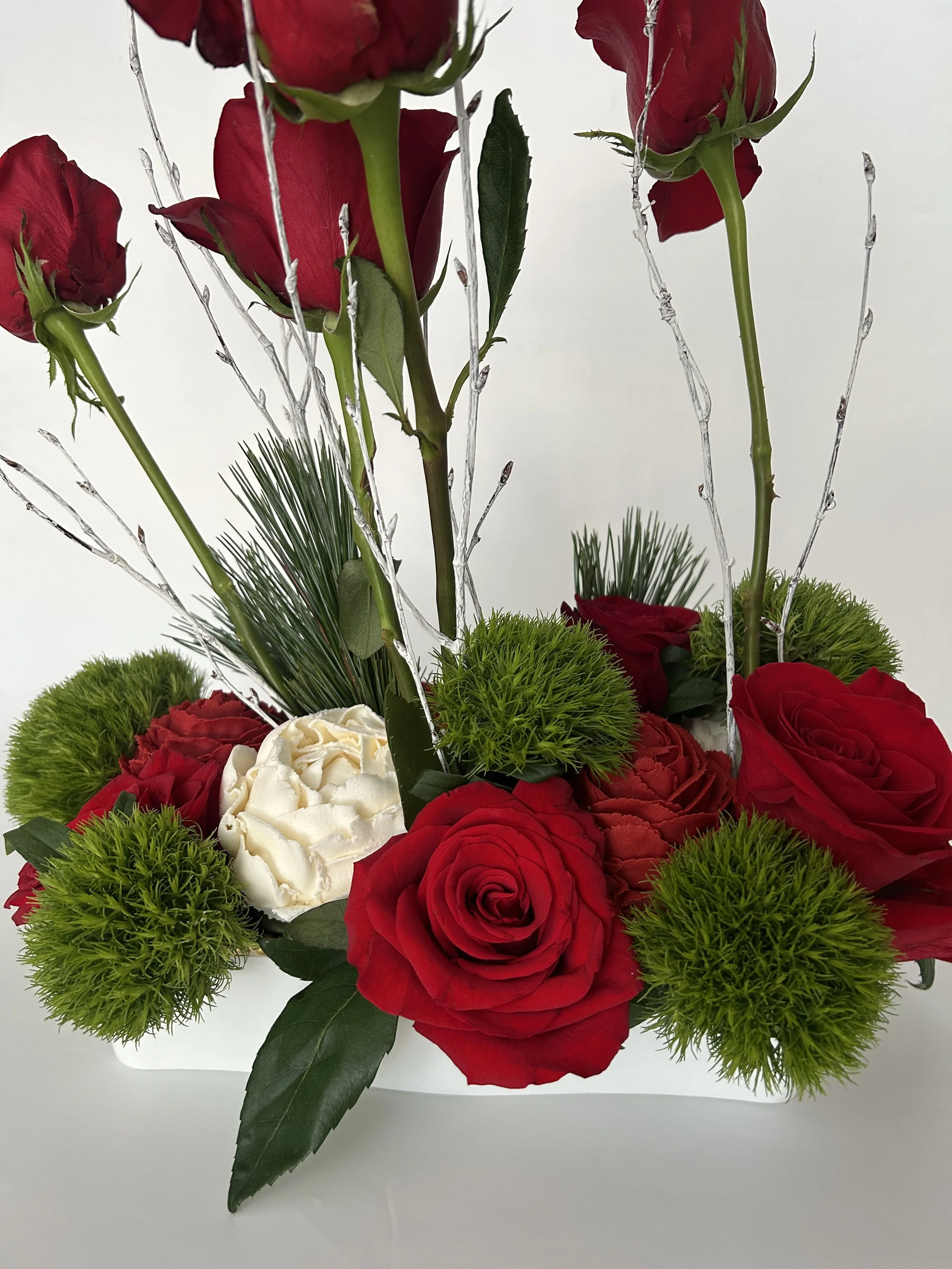 Holiday Cupcake Centerpiece with Fresh Flowers in Reusable Gold Beaded Dish