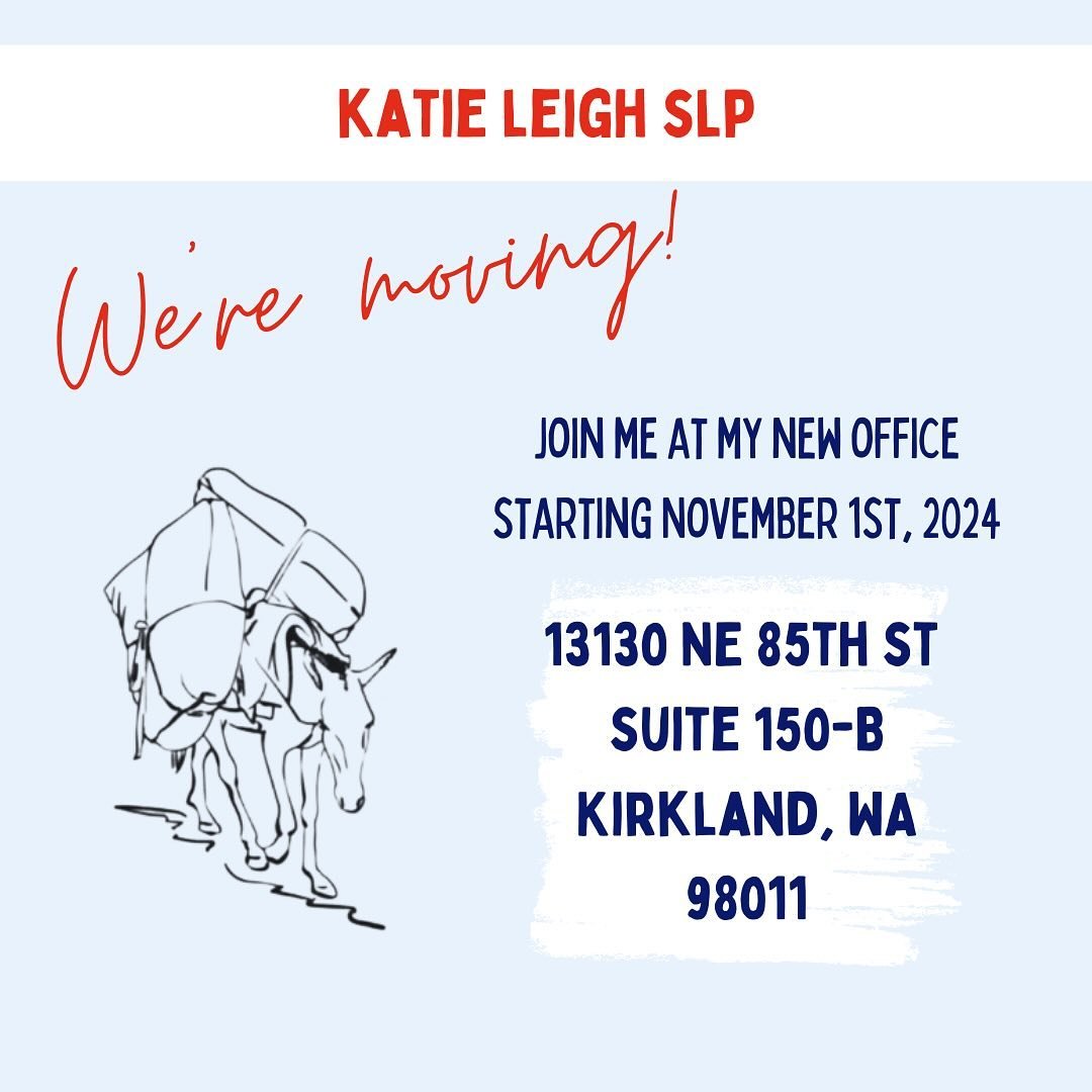 We moved! 🥳 As of November 1st, you can find us 13130 NE 85th Street, Suite 150-B, Kirkland, WA 98011.

Excited to continue serving our amazing patients in this fresh new space. 

#speechlanguagepathology #speechtherapy #myofunctionaltherapy #speech