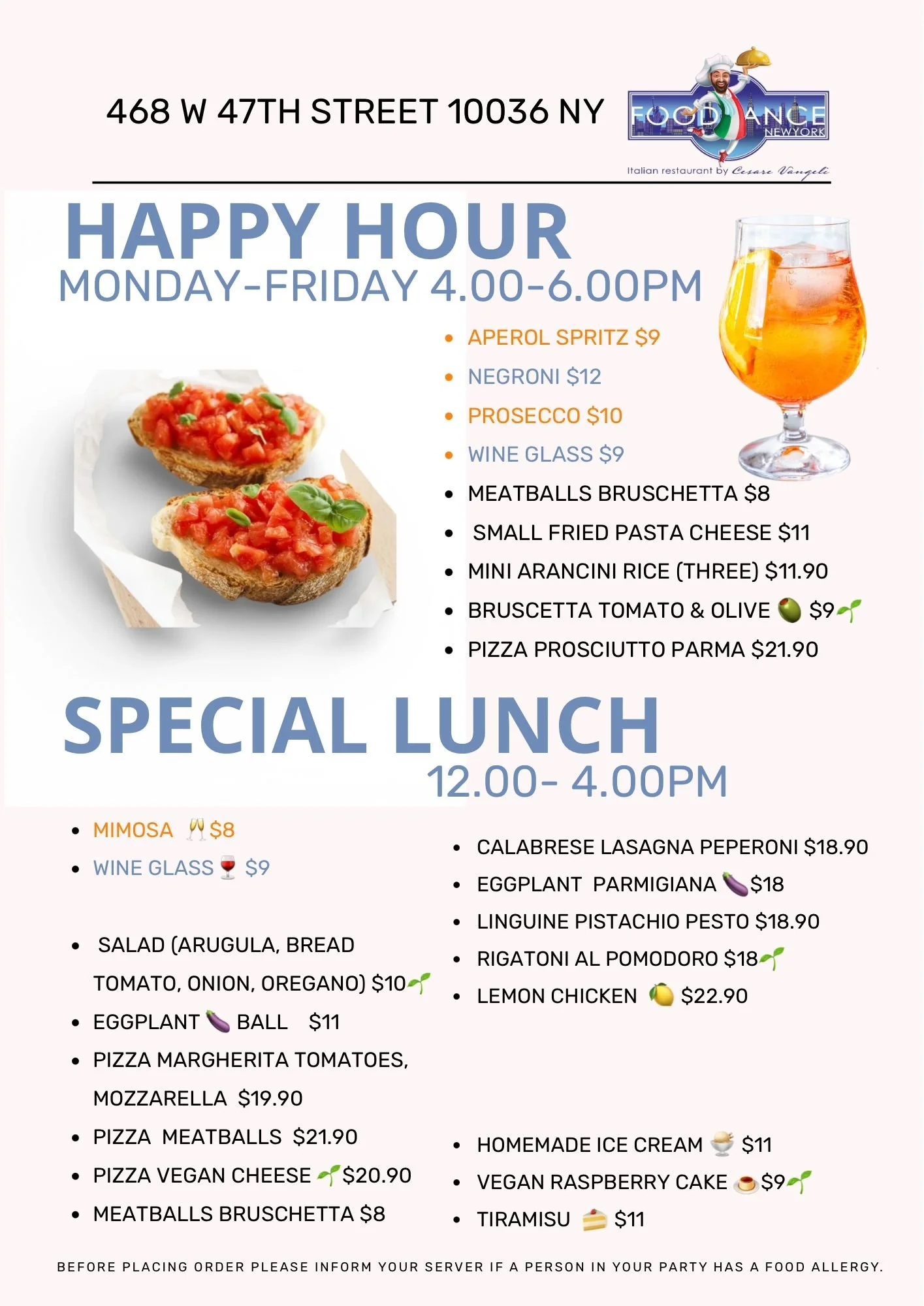 special lunch & happy hour