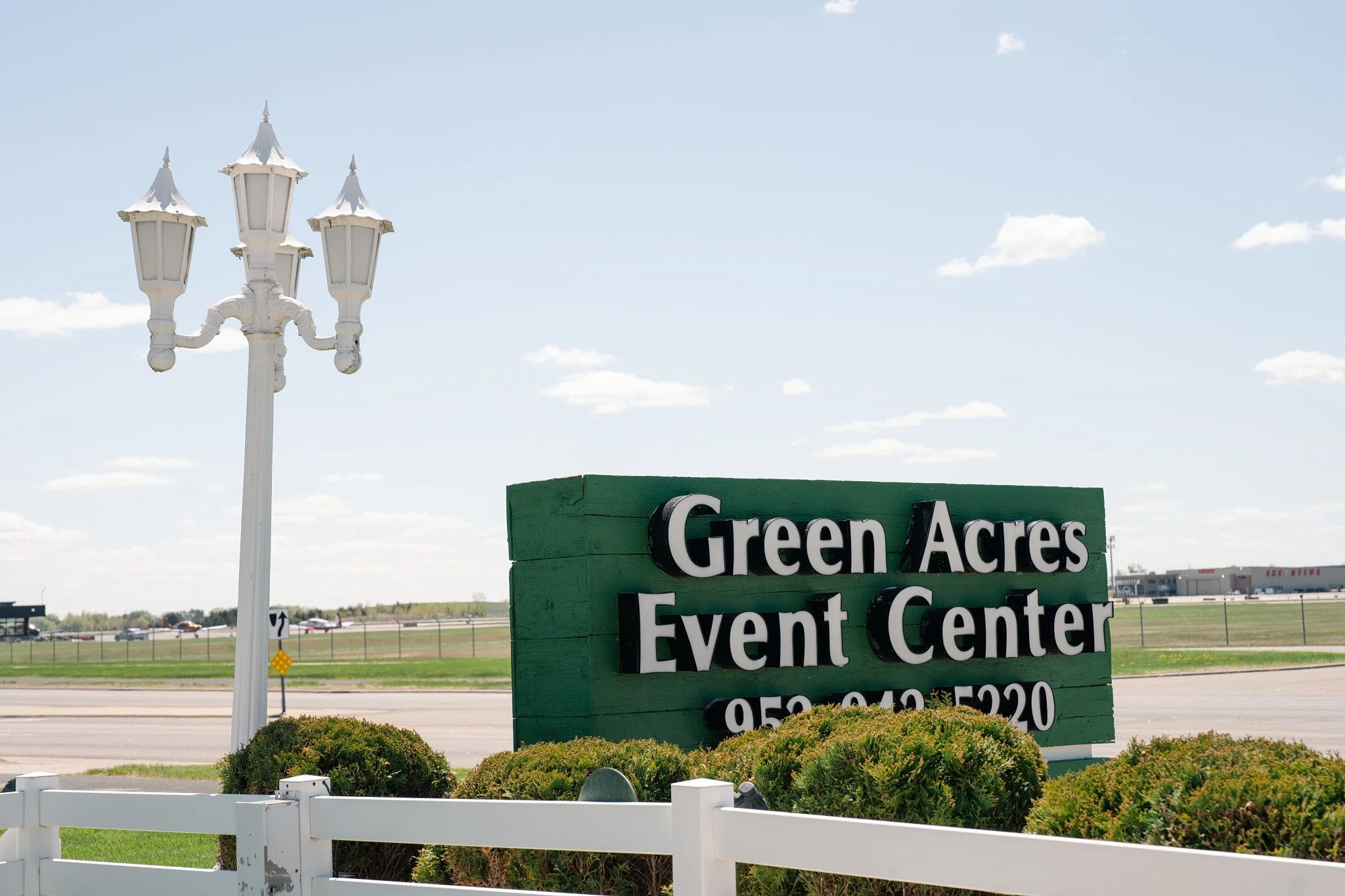 The sign outside of Green Acres Events, a wedding venue in Eden Prairie, MN.