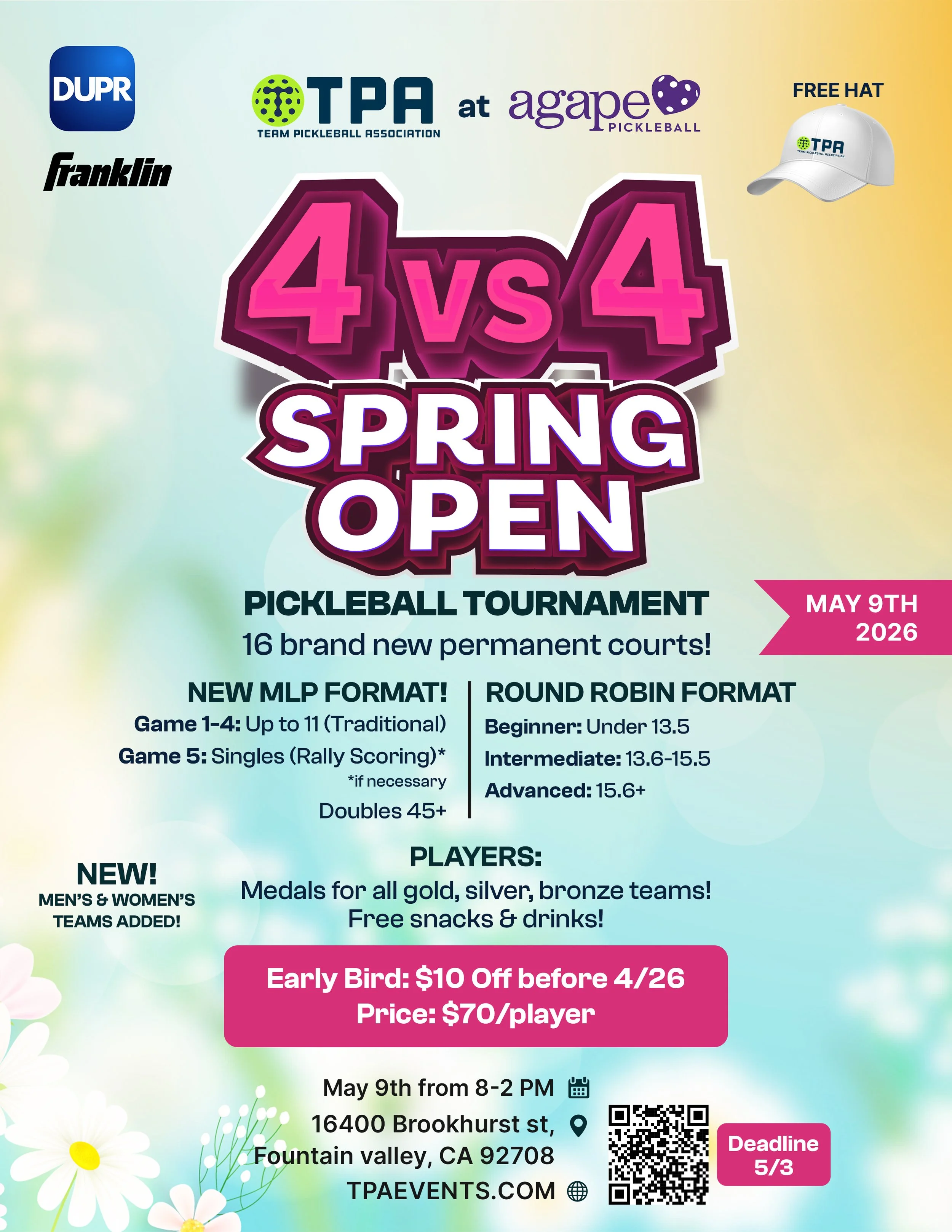 Spring Open 2026! at Fountain Valley, CA. - 17 all new permanent courts!