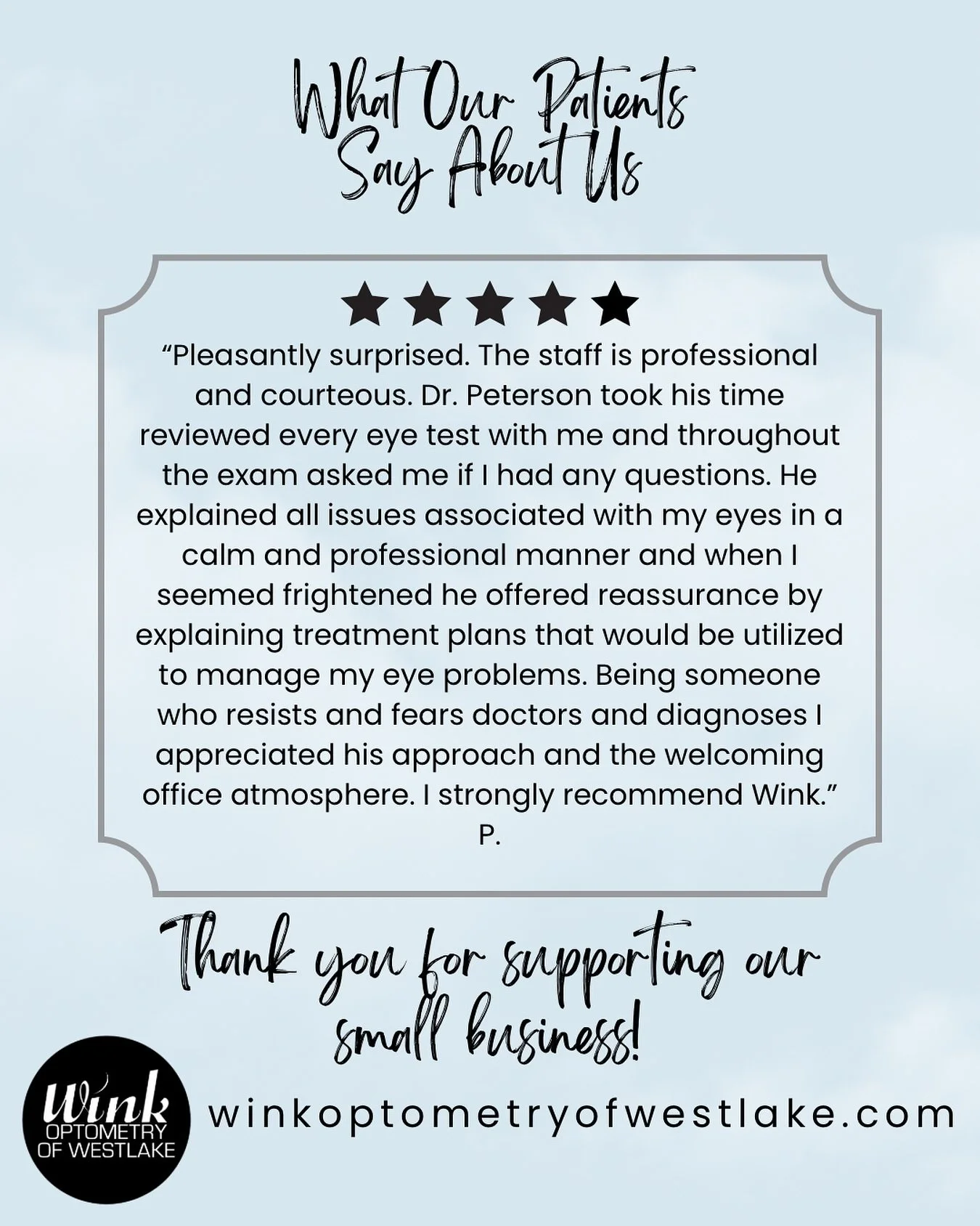 Thank you! π€π€π€π€π€
#winkwestlake #winkoptometryofwestlake #conejovalleysmallbusiness #conejovalleyeyecare #westlakevillageeyecare #takecareatwinkwestlake