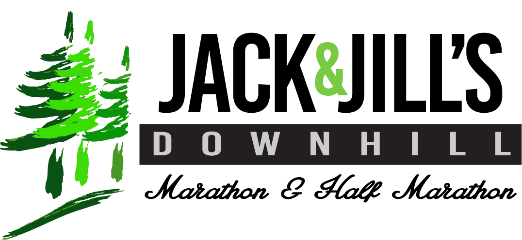 Illustration of green pine trees and the text 'L & R Downhill' on a black background.