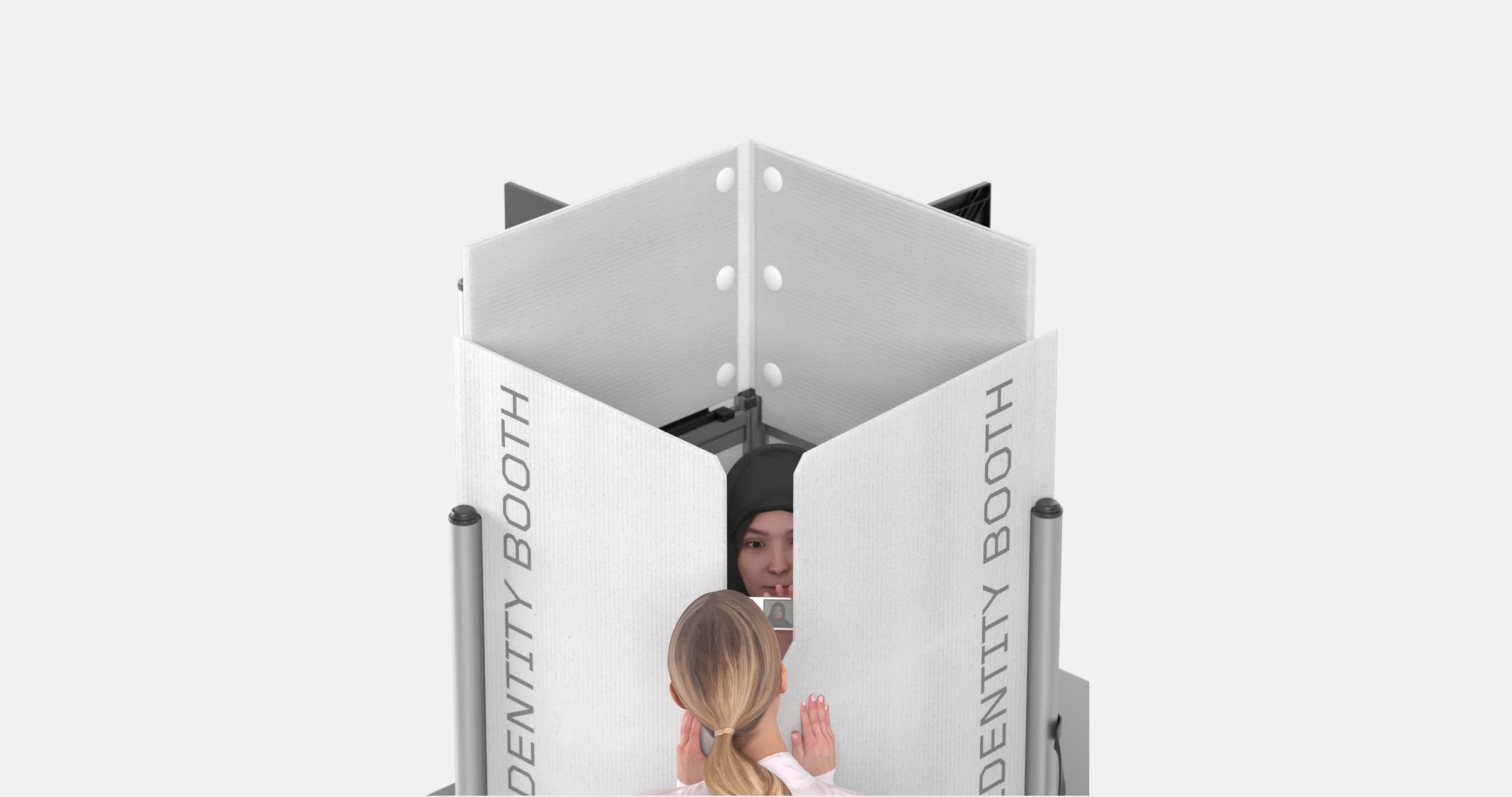 The Identity Booth Accessory from Pakflatt is a cardboard engineered screen that fits the V4 and V1 booths.
