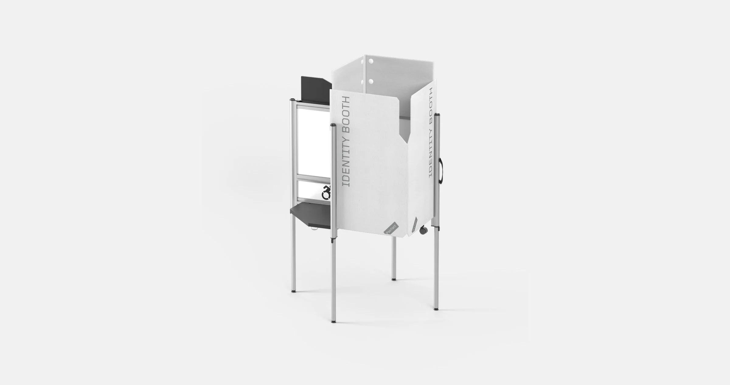 The Identity Booth Accessory from Pakflatt is a cardboard engineered screen that fits the V4 and V1 booths.