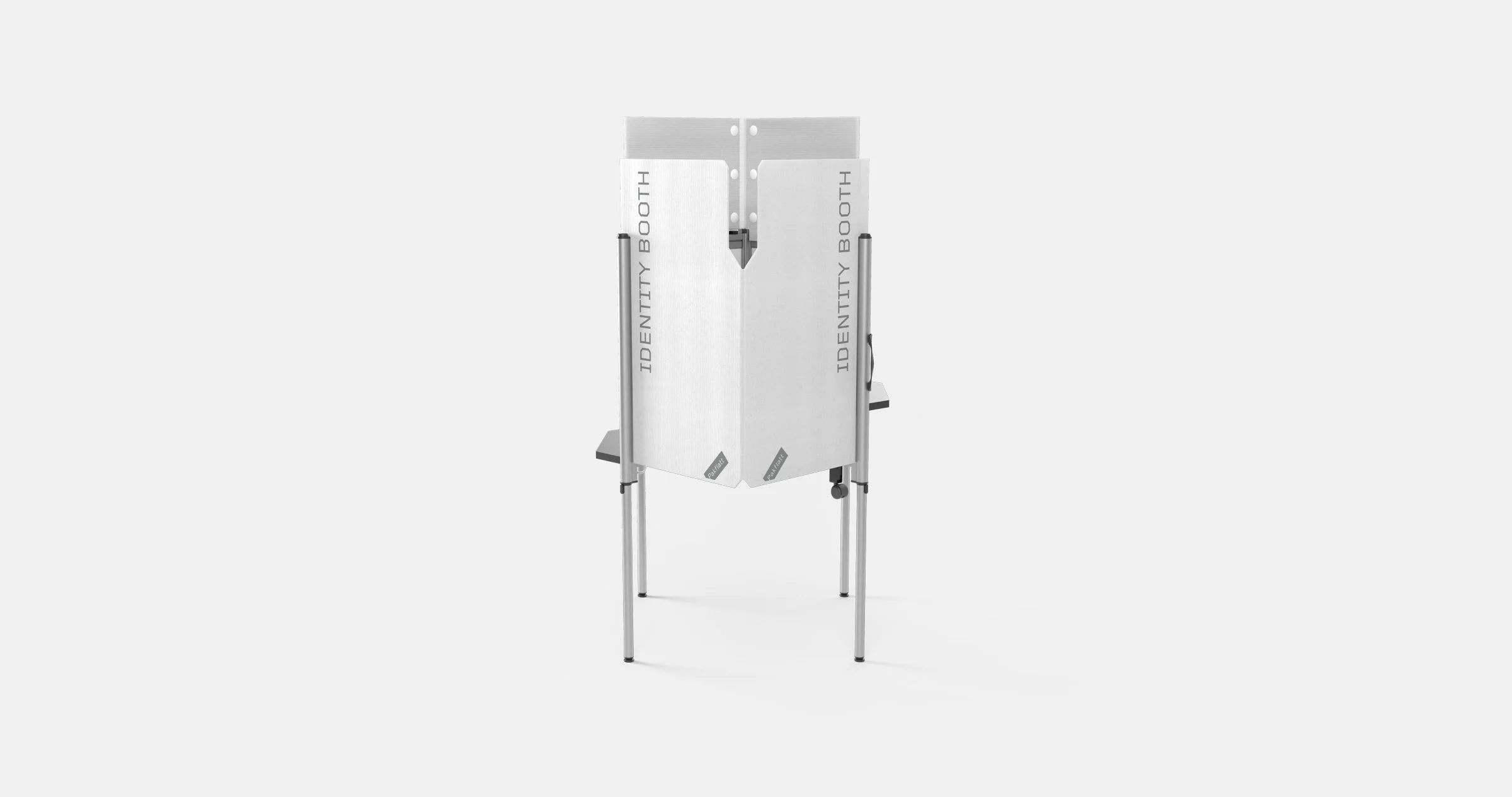 The Identity Booth Accessory from Pakflatt is a cardboard engineered screen that fits the V4 and V1 booths.