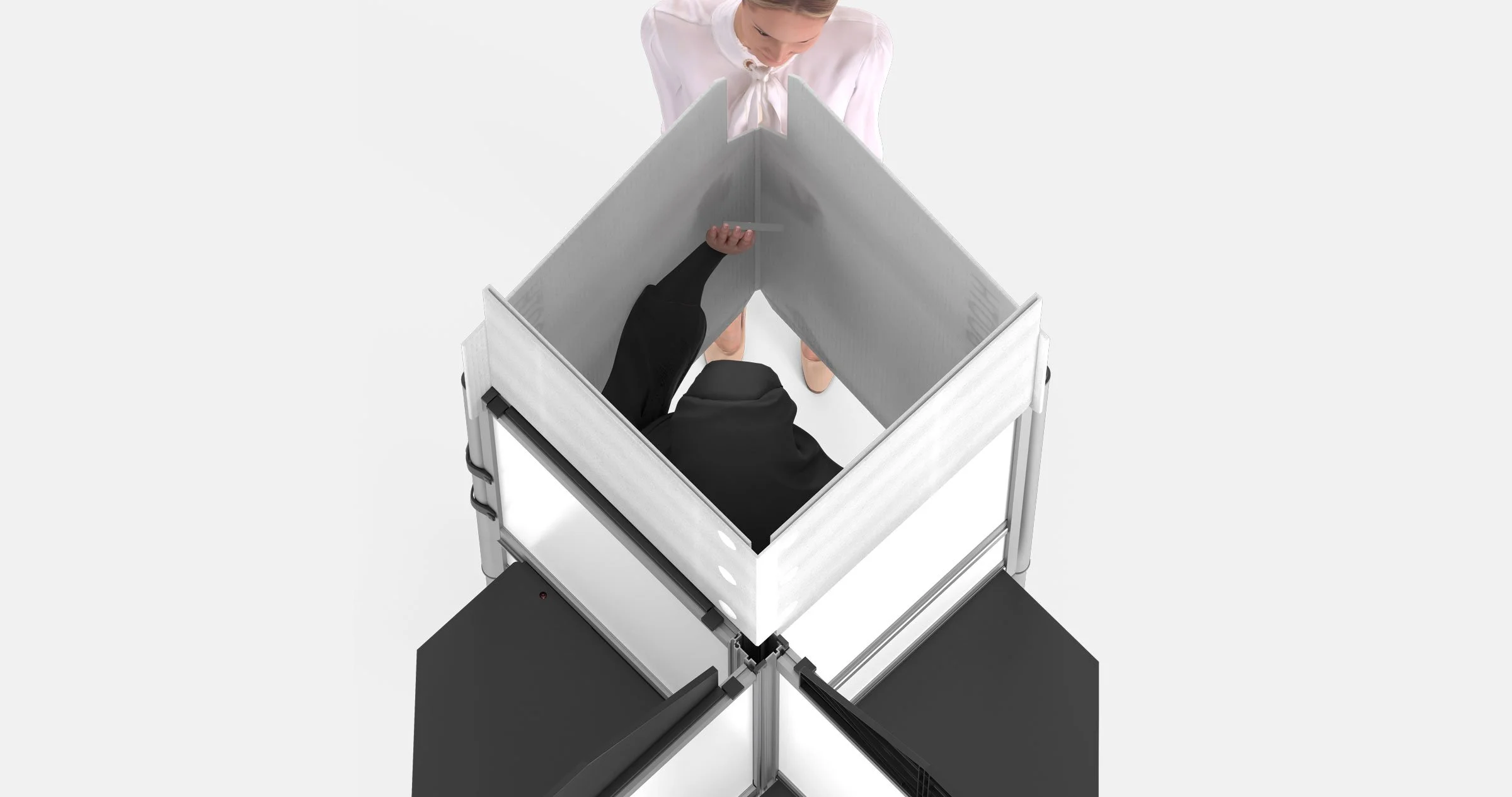 The Identity Booth Accessory from Pakflatt is a cardboard engineered screen that fits the V4 and V1 booths.