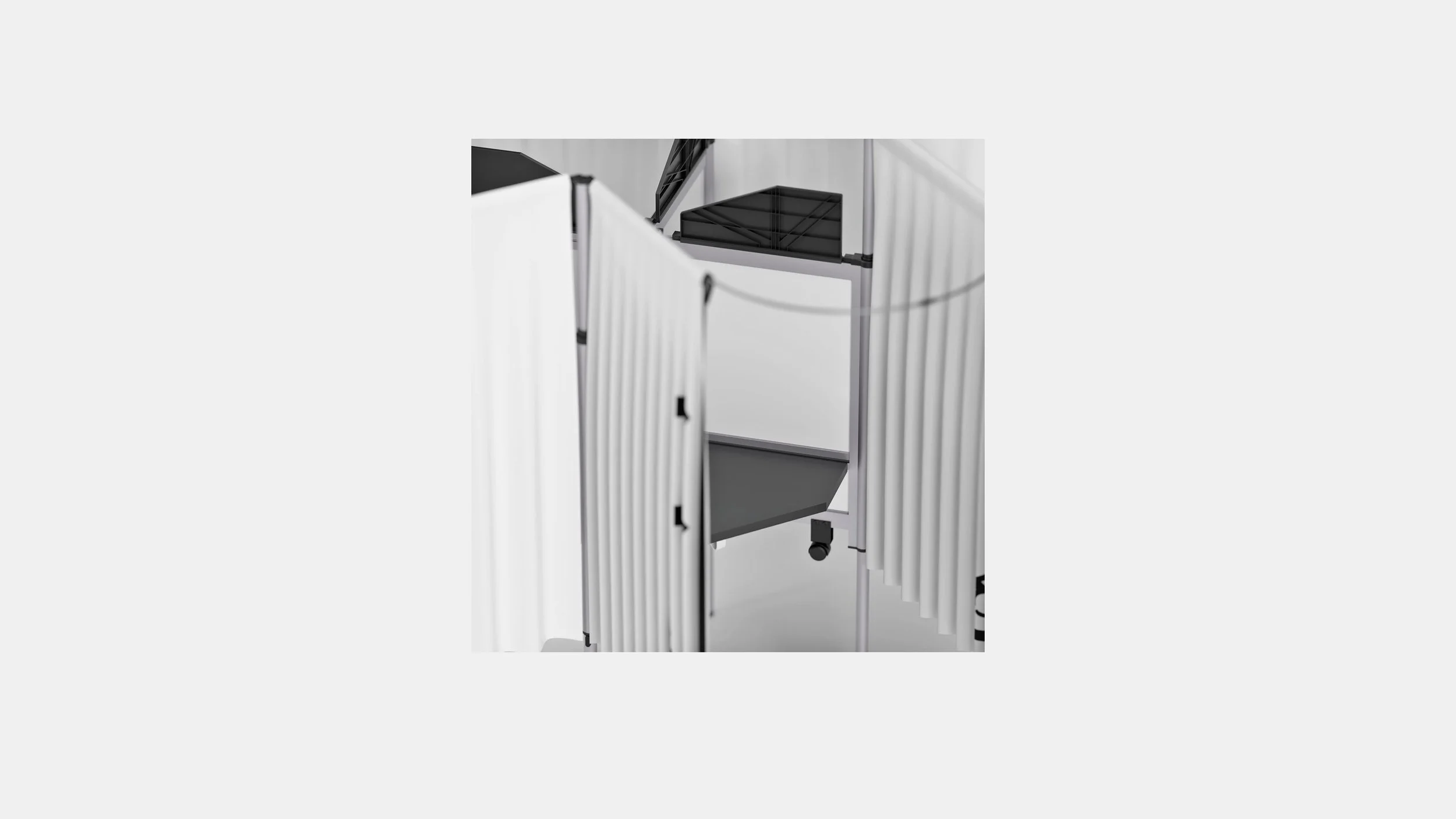 Close-up of the Pakflatt V4 curtain system.