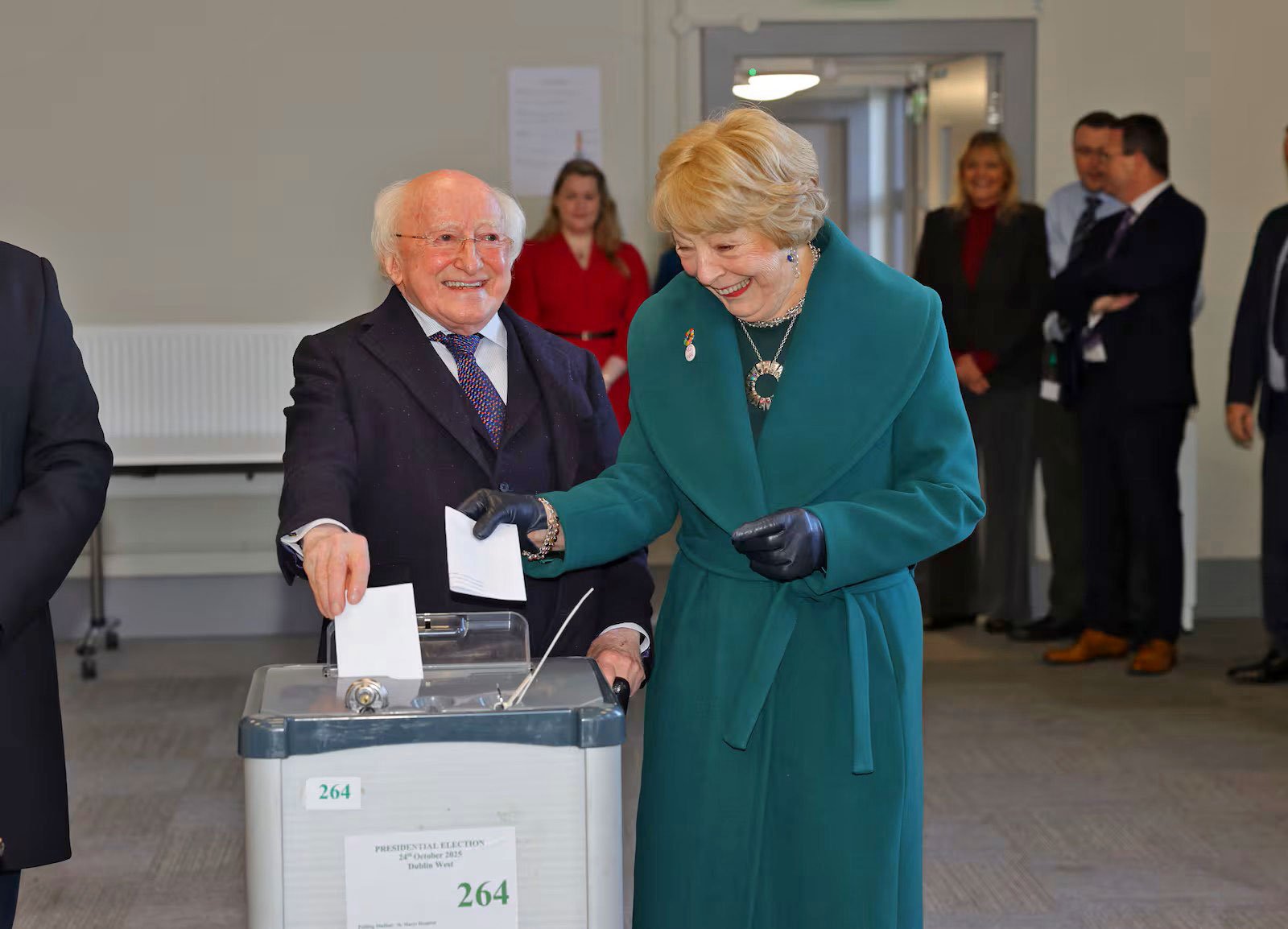 Outgoing Irish President, Michael D. Higgins,  voting at the last Presidential election in October 2025.