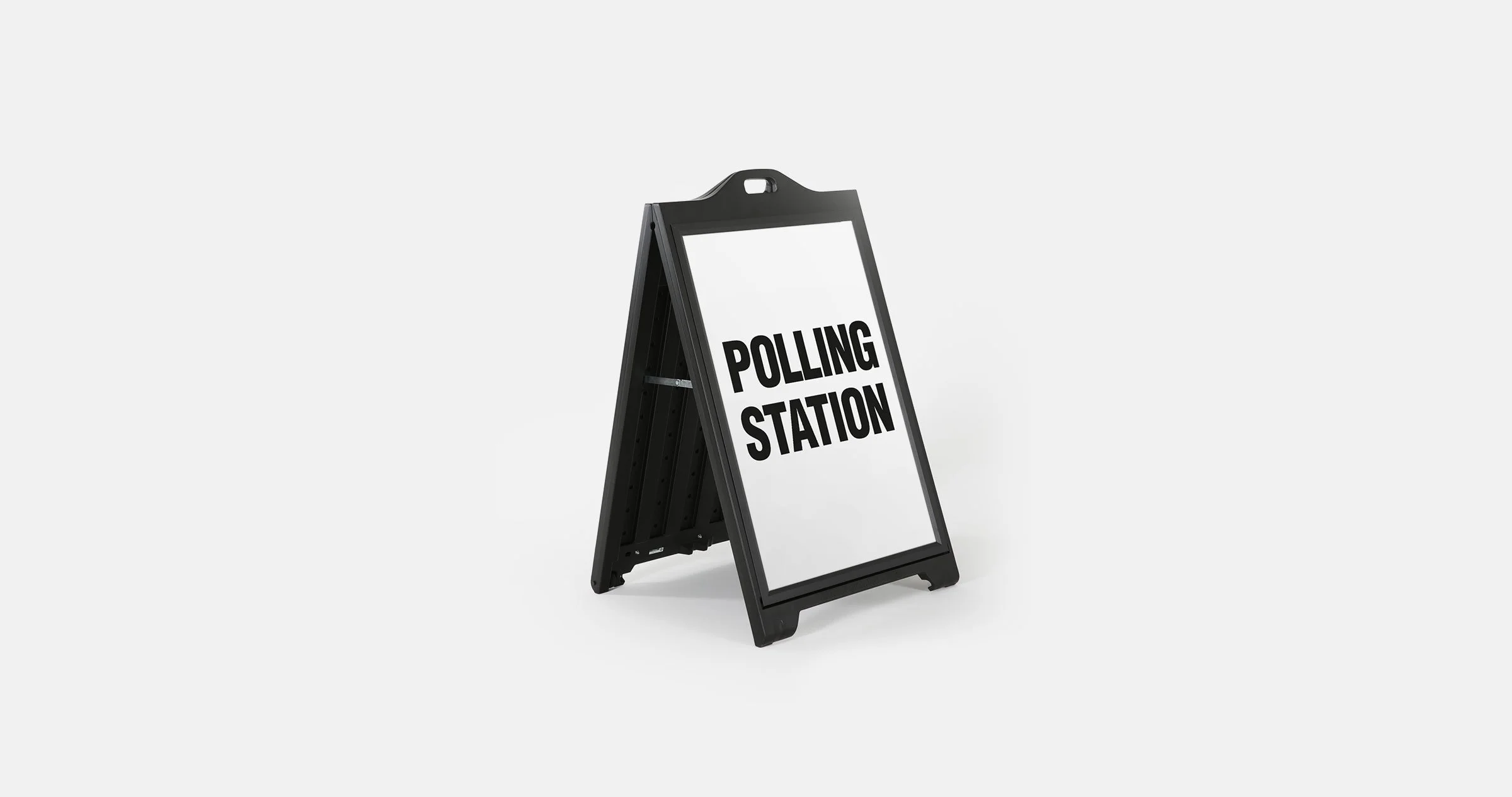 A Pakflatt Exterior A-Frame Sign for directing or giving information to voters.