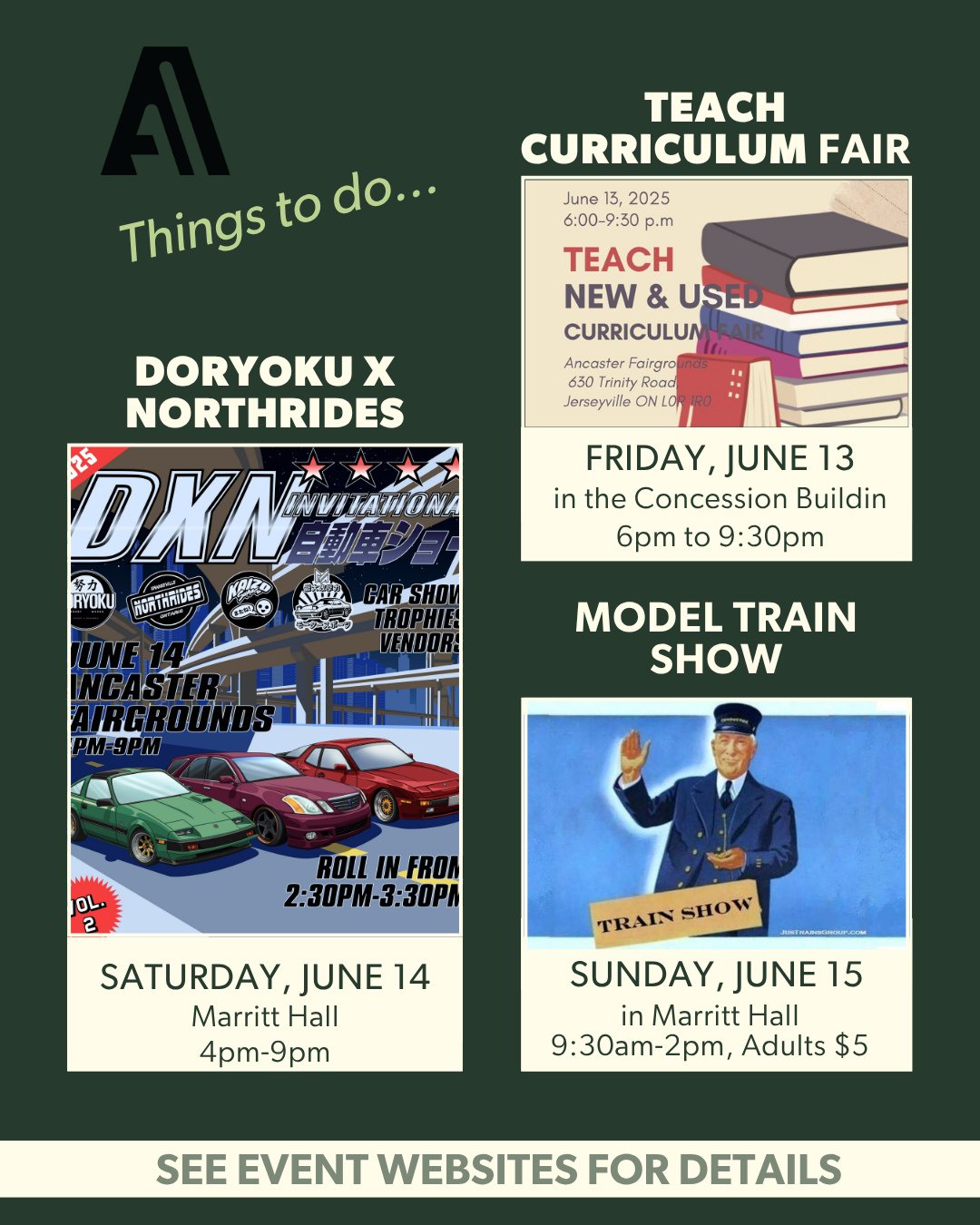 Things to do this weekend at the Ancaster Fairgrounds!⁠
We&rsquo;ve got curriculum, cars, collectibles, and horses 🐎⁠
Here&rsquo;s what&rsquo;s happening June 13&ndash;16:⁠
⁠
📍 Swipe ➡️ for horse events!⁠
Tag us in your weekend fun: @ancasterfair18