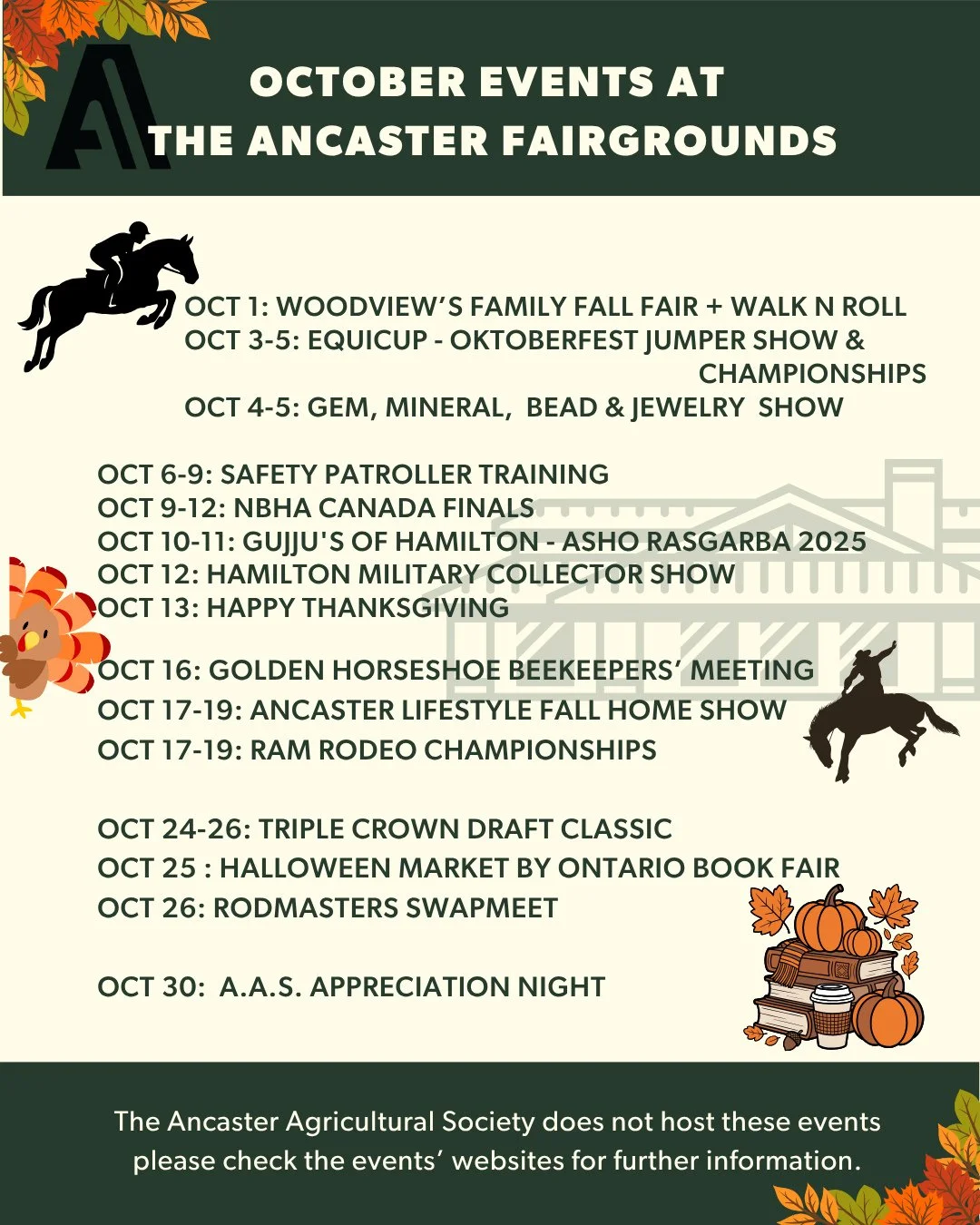 🍂✨ Things to Do in October at the Ancaster Fairgrounds! ✨🍂⁠
⁠
From fall fundraisers and rodeo thrills to sparkling gems, local markets, and even a Halloween haunt &mdash; there&rsquo;s something for everyone this month! Here&rsquo;s what&rsquo;s ha