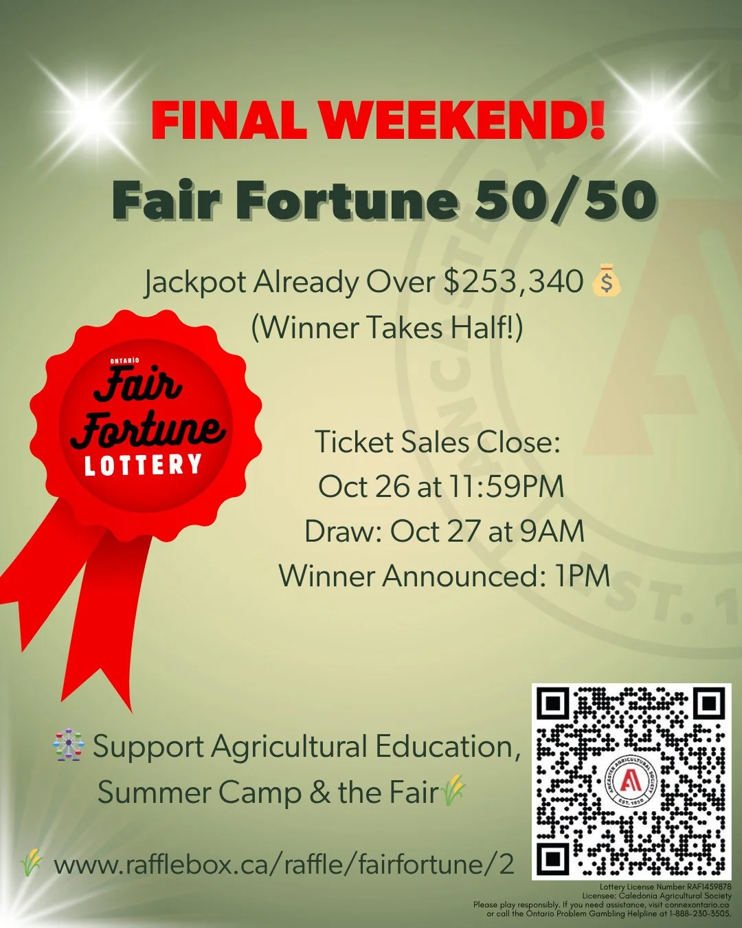 🎡💰 The Fairs may be done for the year&hellip; but the Fair Fortune Pot is still growing! 🌾✨⁠
⁠
Have you got your tickets yet? 🎟️ Don&rsquo;t miss your chance &mdash; the jackpot is already $253,340 (as of Oct 22) and climbing fast! 💸⁠
⁠
🗓️ Tick