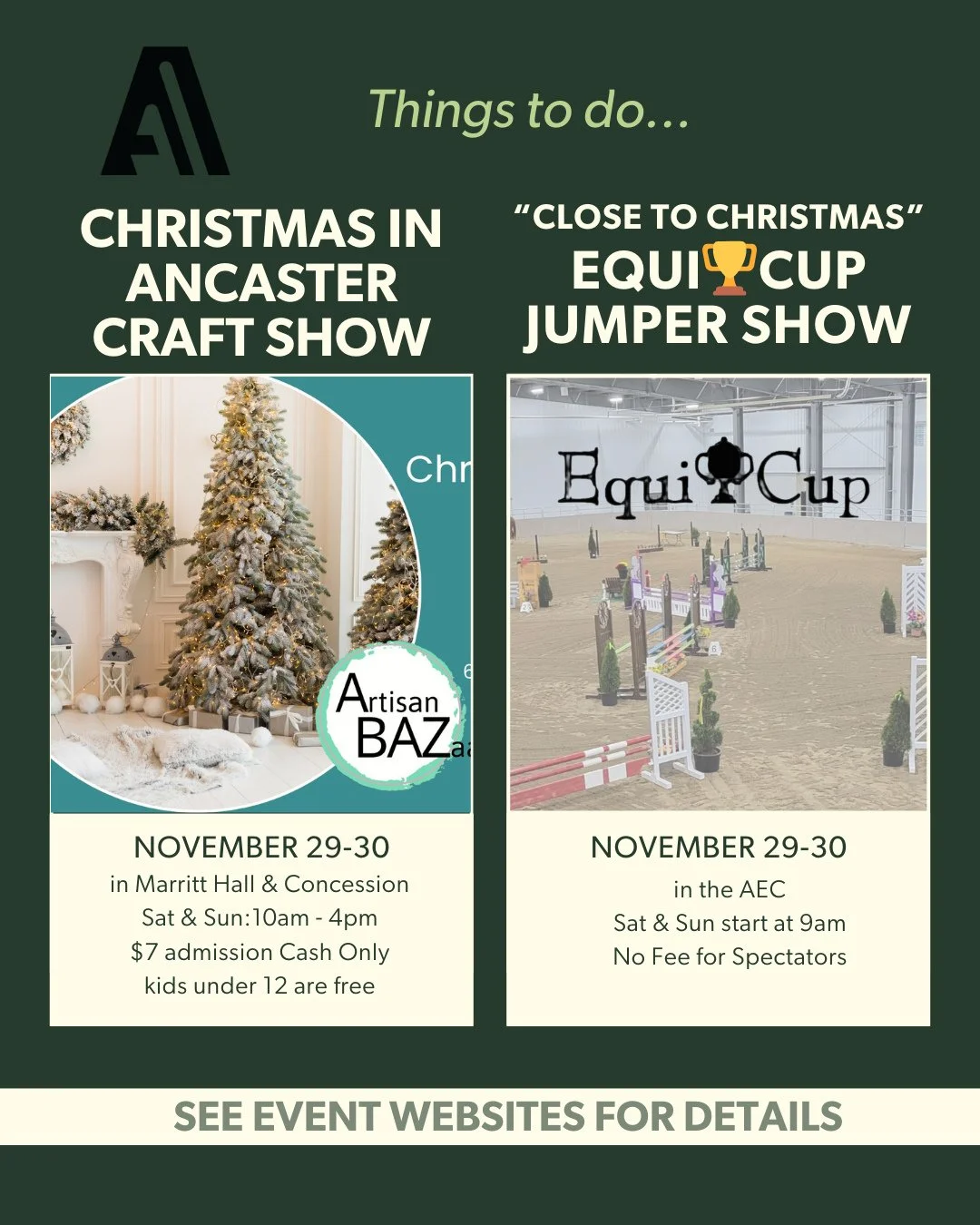 🎄✨ Looking for something fun this weekend? We&rsquo;ve got TWO great events happening at the Ancaster Fairgrounds! ✨🎄⁠
⁠
🛍️ Christmas in Ancaster Craft Show⁠
📅 Sat &amp; Sun, Nov 29 &amp; 30⁠
🕙 10am&ndash;4pm⁠
📍 Marritt Hall and the Concession 