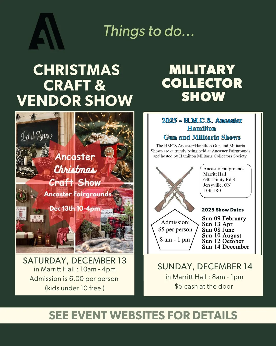 🎄✨ Weekend Fun at the Ancaster Fairgrounds! ✨🎄⁠
⁠
Saturday, Dec 13: Christmas Craft &amp; Vendor Show⁠
🕙 10am&ndash;4pm | Marritt Hall⁠
🎟️ $6 per person (kids under 10 free)⁠
Find unique gifts, festive crafts, and holiday cheer for the whole fami