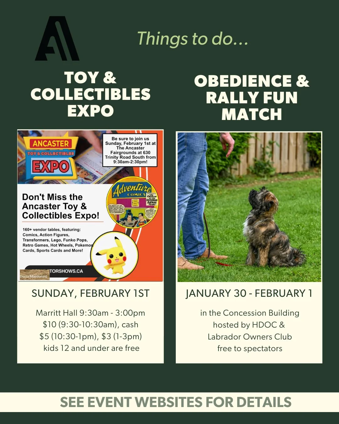 🎉 Weekend Plans at the Fairgrounds! 🐾📦⁠
⁠
📅 Sunday, Feb 1: Ancaster Toy &amp; Collectibles Expo!⁠
🕤 9:30 AM &ndash; 2:30 PM⁠
Dive into comics, Funko Pops, retro games, sports cards, action figures, LEGO, movie &amp; music memorabilia, and so muc