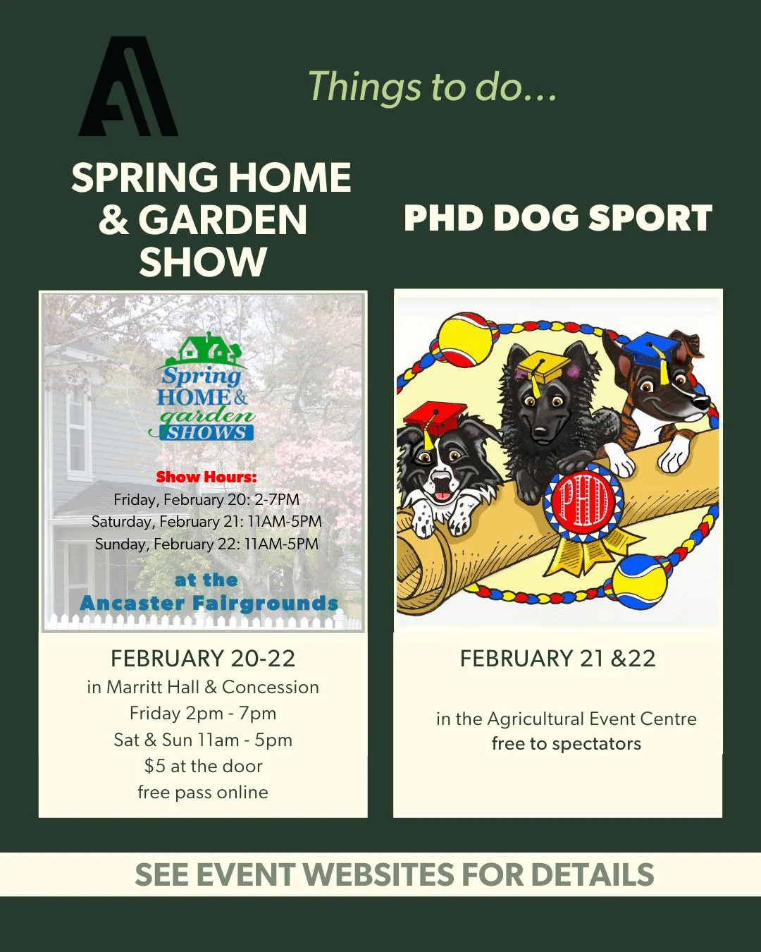 🌷🏡 Things to Do This Weekend at the Fairgrounds! 🐶🦅⁠
⁠
It&rsquo;s a BIG weekend indoors at the Ancaster Fairgrounds and we&rsquo;ve got something for everyone!⁠
⁠
✨ Ancaster Spring Home &amp; Garden Show⁠
📍 Marritt Hall &amp; Concession Building