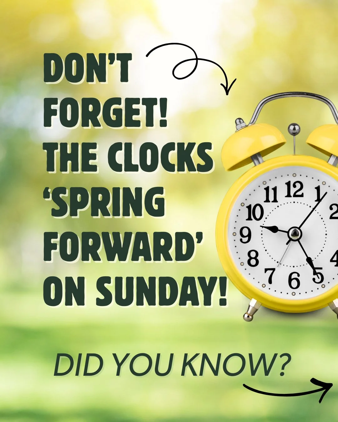 ⏰ It&rsquo;s time to spring forward, Ancaster!⁠
⁠
Don&rsquo;t forget to move your clocks ahead one hour before bed on Saturday night. Yes&hellip; that means we lose an hour of sleep, but brighter evenings are on the way. 🌅⁠
⁠
Fun fact 👉 British Col