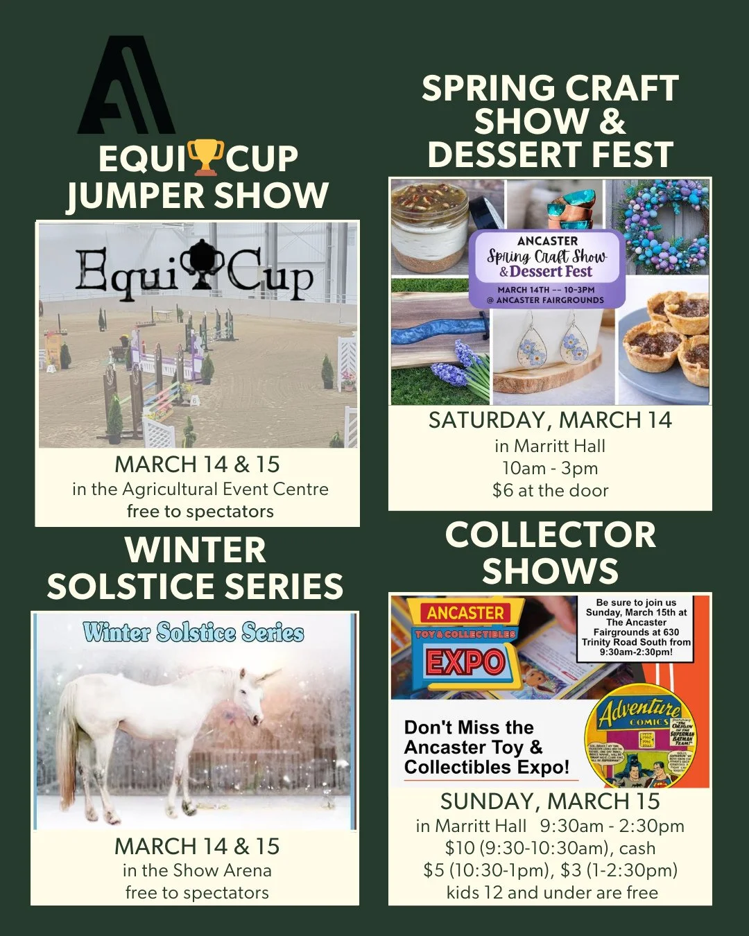 Looking for something fun to do this weekend? The Ancaster Fairgrounds has you covered! 🎉⁠
⁠
From sweet treats and handmade finds at the Spring Craft Show &amp; Dessert Fest, to nostalgic treasures and collectibles at the Toy &amp; Collectibles Expo