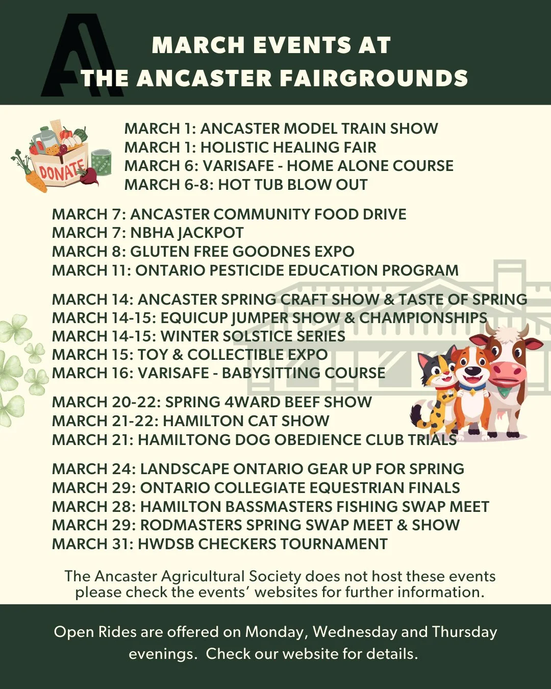 March is marching in with something for everyone at the Ancaster Fairgrounds 🌷🐴🚂⁠
⁠
From shopping and shows to horses, home events, pets, expos, and community favourites.  It&rsquo;s all happening here this month! 🙌⁠
⁠
🗓️ Check out our full even