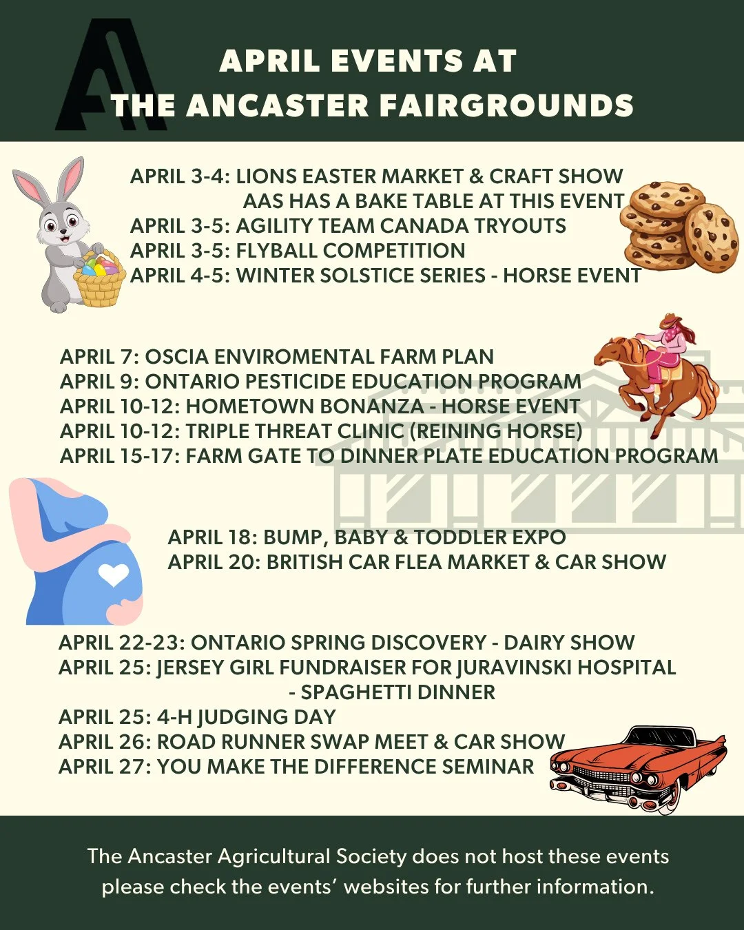 April at the Ancaster Fairgrounds is packed with fun, learning, and community events! 🎉🐴🚗🐶⁠
⁠
This is just a taste of what&rsquo;s happening &mdash; check out the full calendar at ancasterfair.ca/calendar⁠
 or contact the event organizers directl