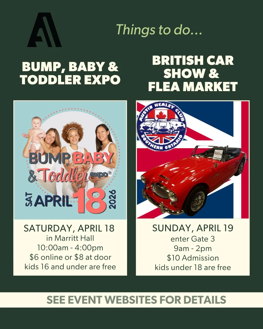 ✨ Looking for weekend plans? We&rsquo;ve got two great reasons to visit the Ancaster Fairgrounds this weekend! 👶🚗⁠
⁠
📍 Saturday, April 18⁠
Bump, Baby &amp; Toddler Expo in Marritt Hall | 10 AM - 4 PM⁠
A one-stop market for growing families with 80
