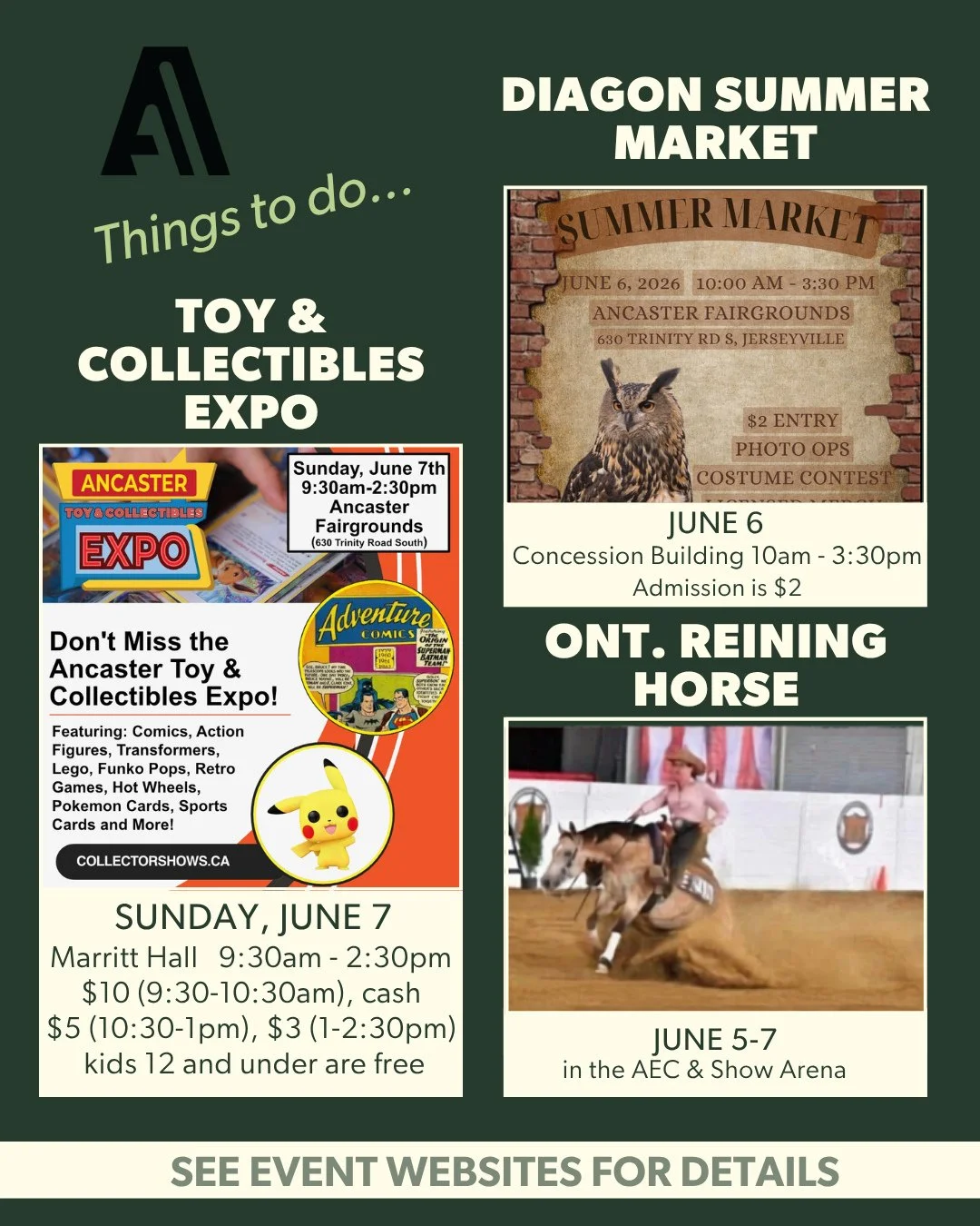 🏇✨🧙&zwj;♂️🧸 Looking for something to do this weekend?⁠
⁠
The Ancaster Fairgrounds has a little bit of everything!⁠
⁠
🏇 Watch talented horse-and-rider teams in action at the ORHA Summer Slide, running Friday through Sunday in the Agricultual Event