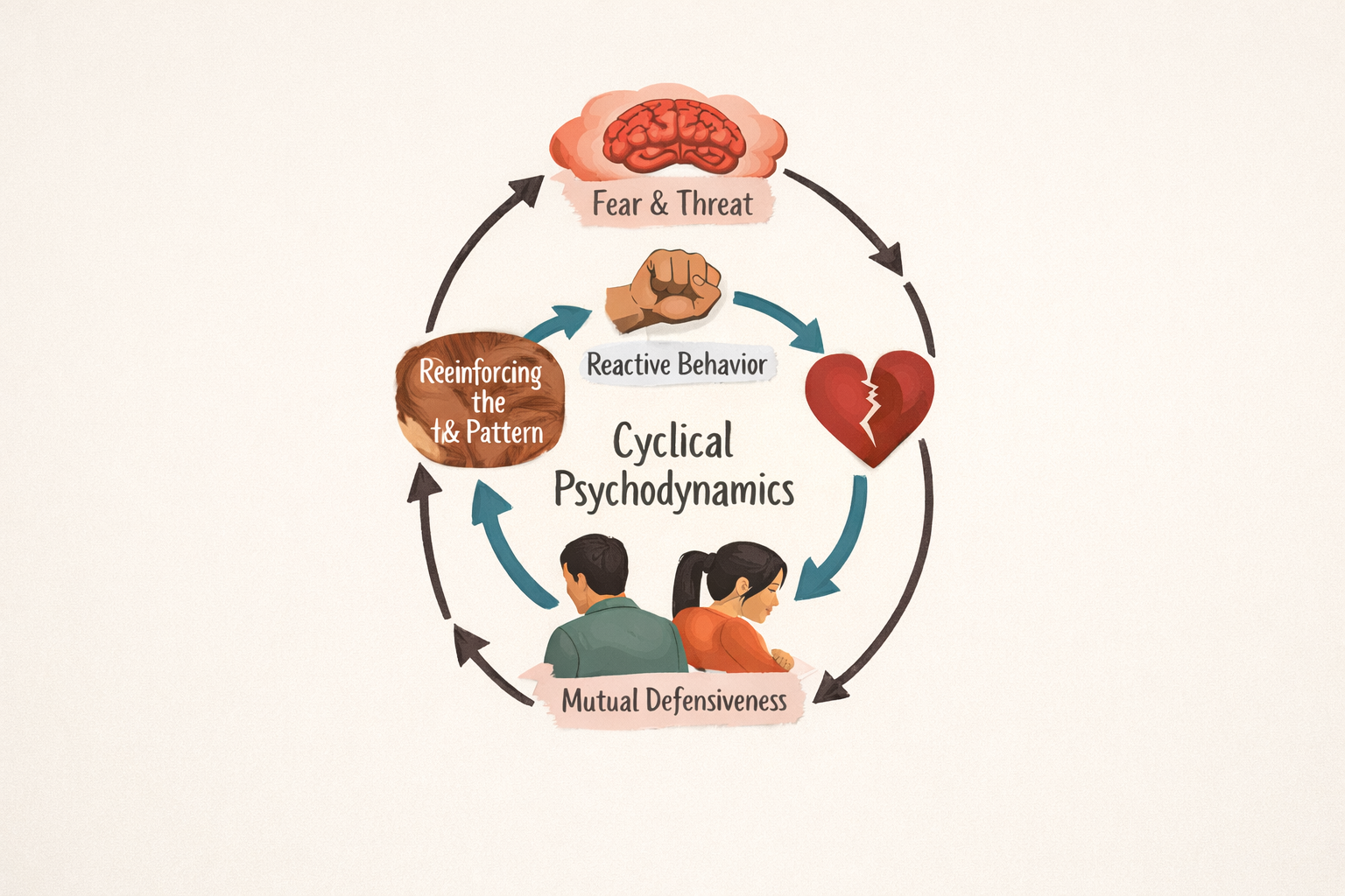 graphic of two people in a conflict cycle