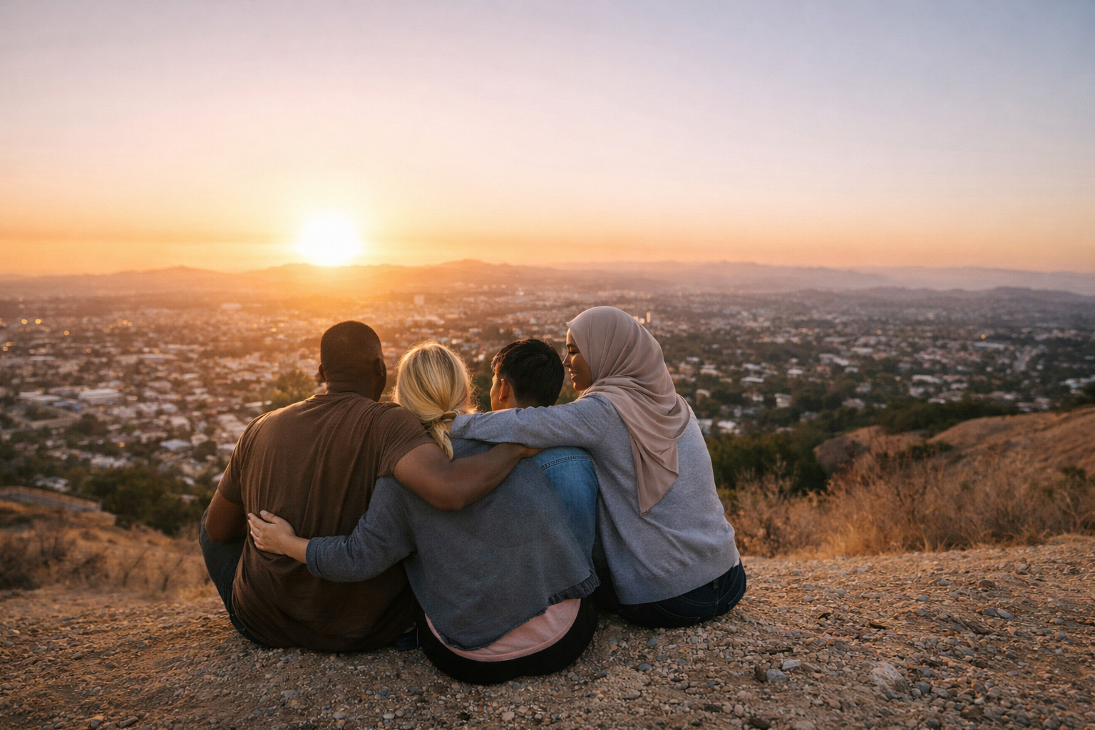 Four friends from different politics trump supporters and anti trump liberals seeing eachother