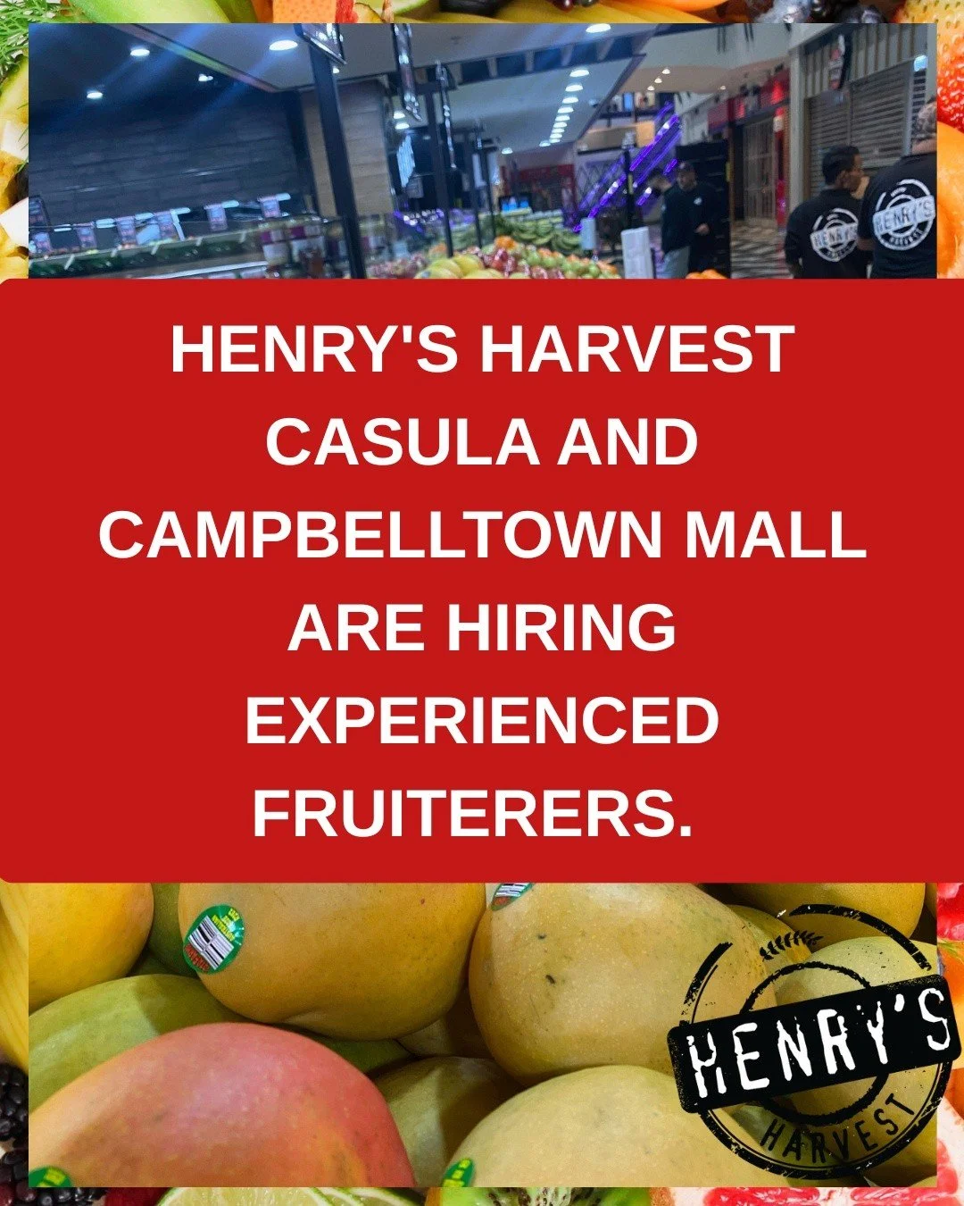 DM US YOUR RESUME! 

Henrys Harvest PTY LTD is hiring a Full time Fruiterer role in Casula and Campbelltown NSW. Apply now to be part of our team.

Requirements for this role:
Flexible hours available
More than 4 years of relevant work experience req