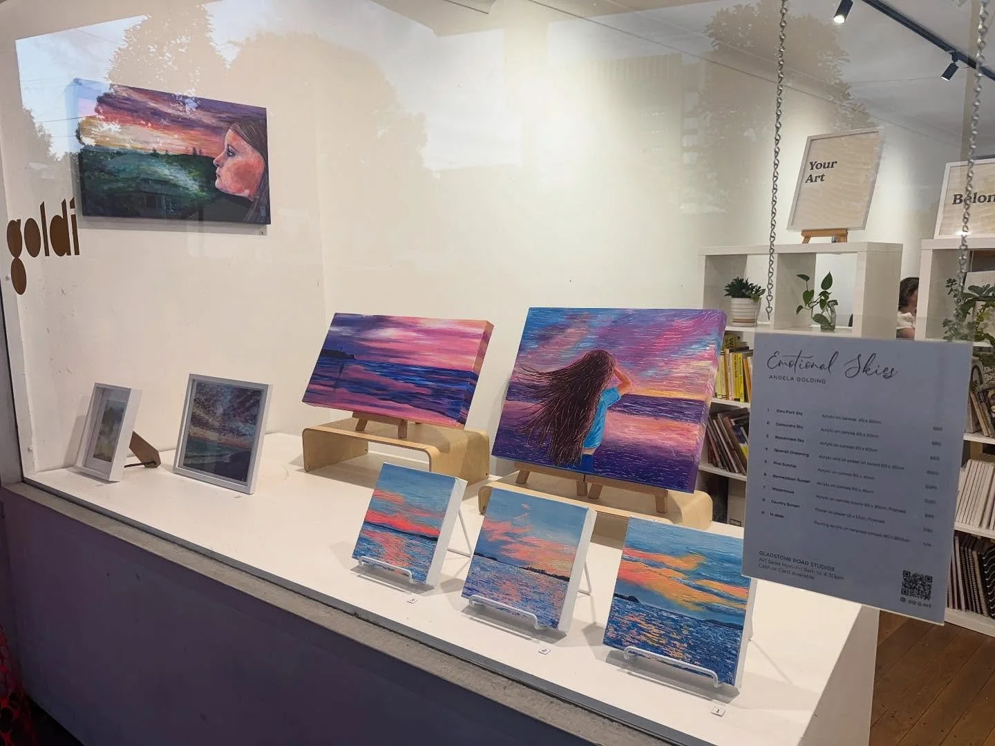 Emotional Skies

&ldquo;I feel more deeply when I gaze at a colour-filled sky.

I yearn for more. 

I let go of my everything. 

I feel all the feelings. 

Until I stop looking and forget at once what is important.&rdquo;

Window exhibition @gg.g.art