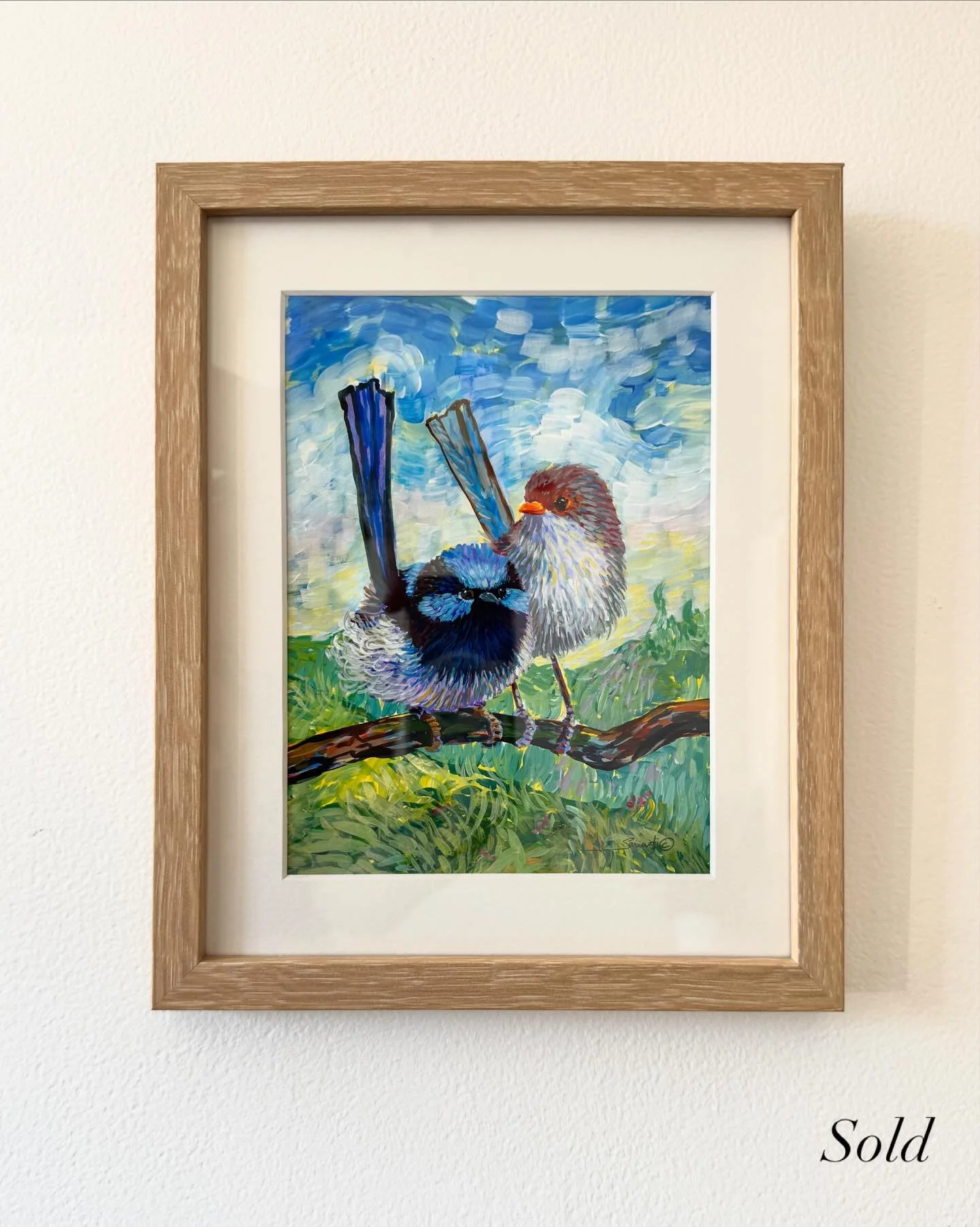 A Vincent Van Gogh inspired male and female Fairy Wren

&lsquo;Markings of a good tail&rsquo;
8 x 10&rdquo;
Original acrylic painting on mixed media painting 

Now sold 

@sariantidesigns