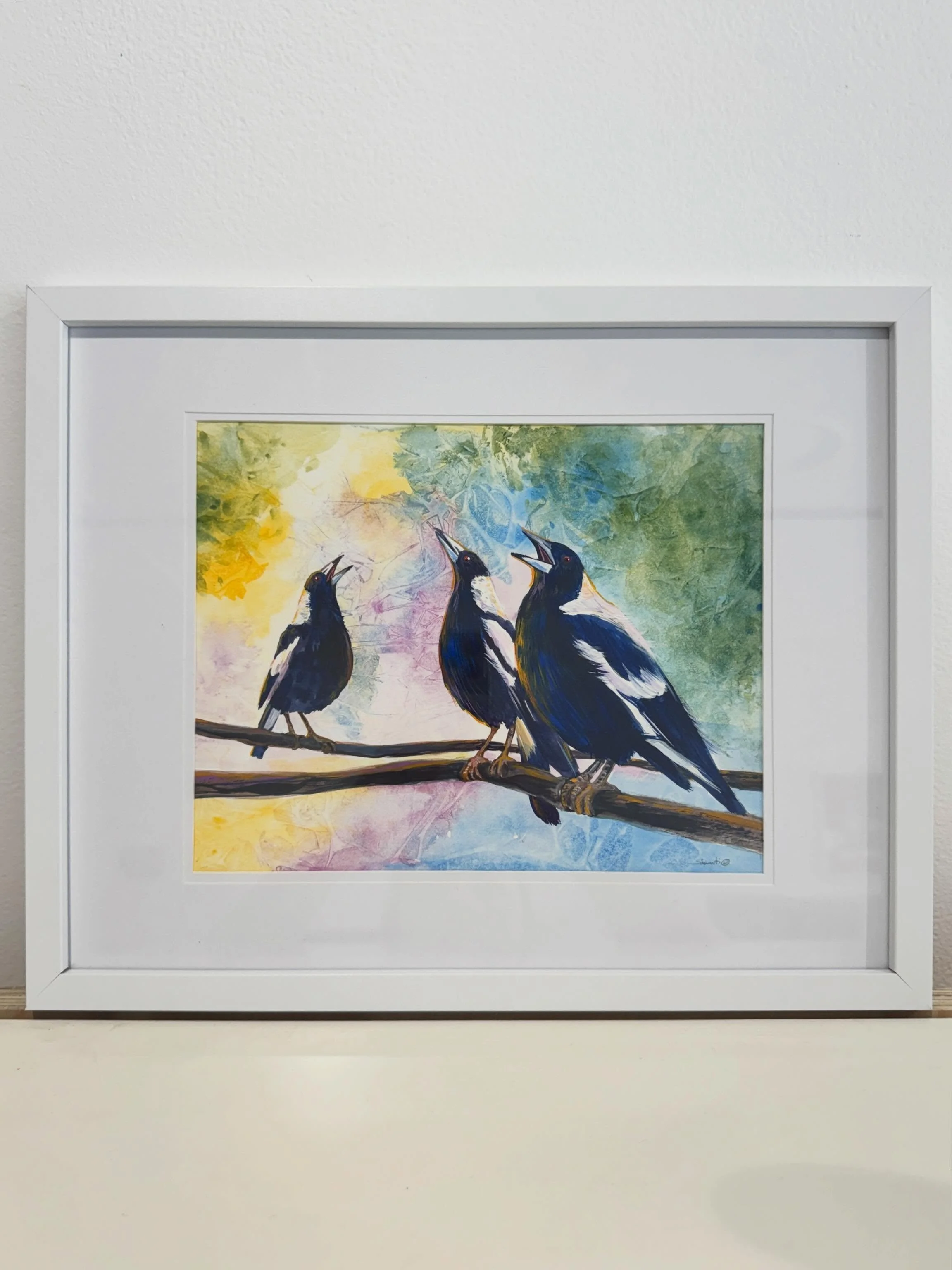 New pieces added to The Long Flight Home

Morning Rise
(Three singing magpies)
11x14&rdquo; framed
Acrylic in mixed media paper

@sariantidesigns 

#birdart #mothersday #orginalart