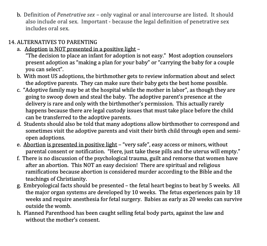 Misrepresents fetal development by claiming there is a heartbeat before there is an actual heart