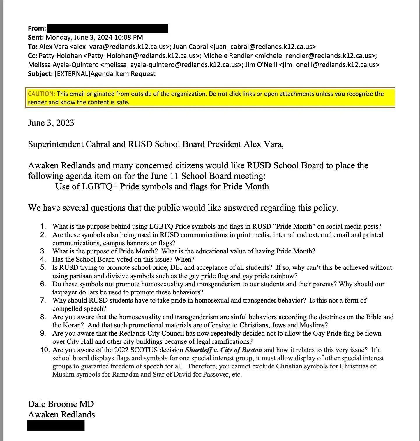 Broome attacks the LGBTQ community