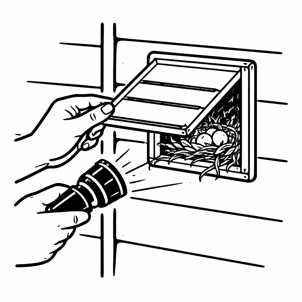Checking exterior vent cover for bird nests or blockages